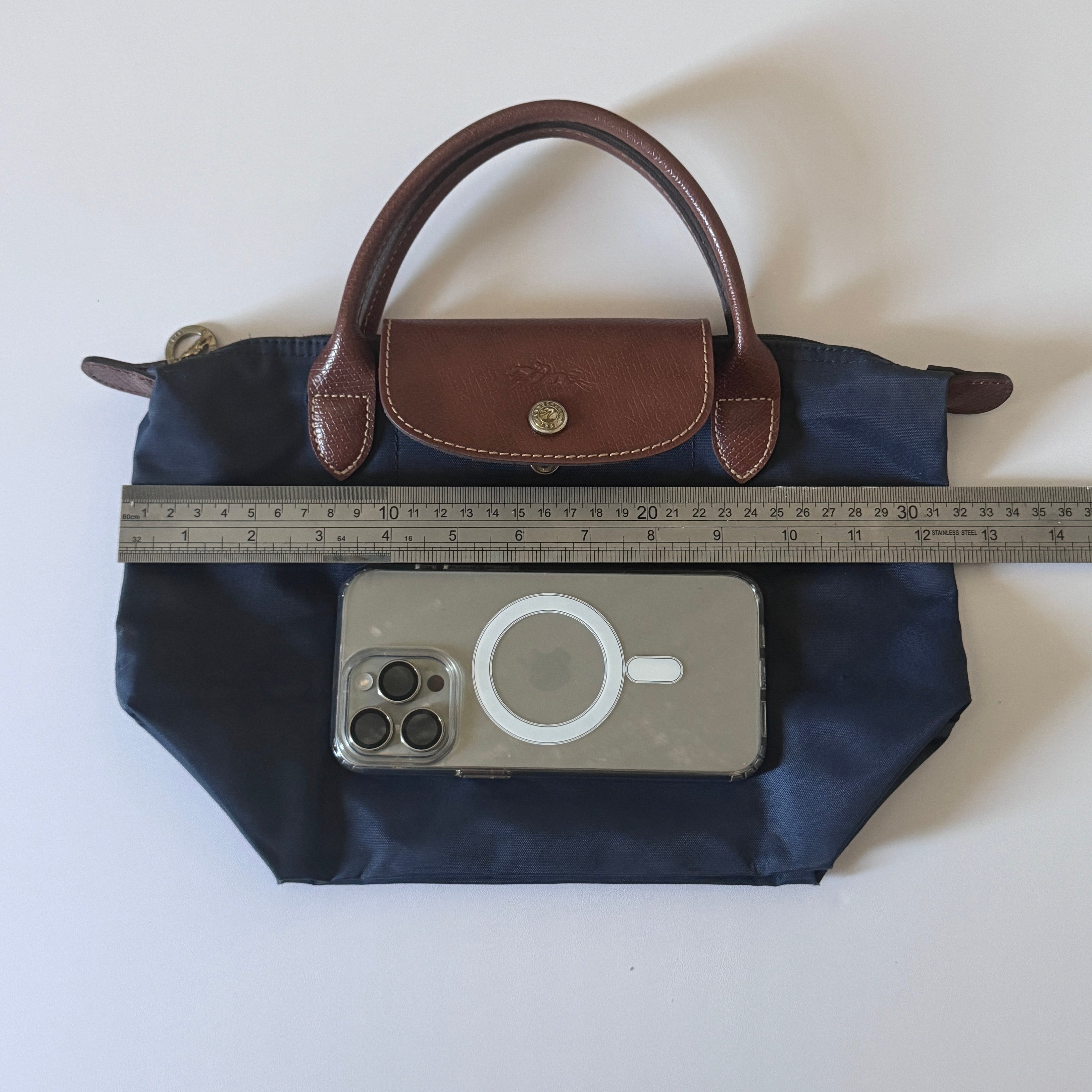 Longchamp Le Pliage Navy Blue & Green Small & Large Short Handle