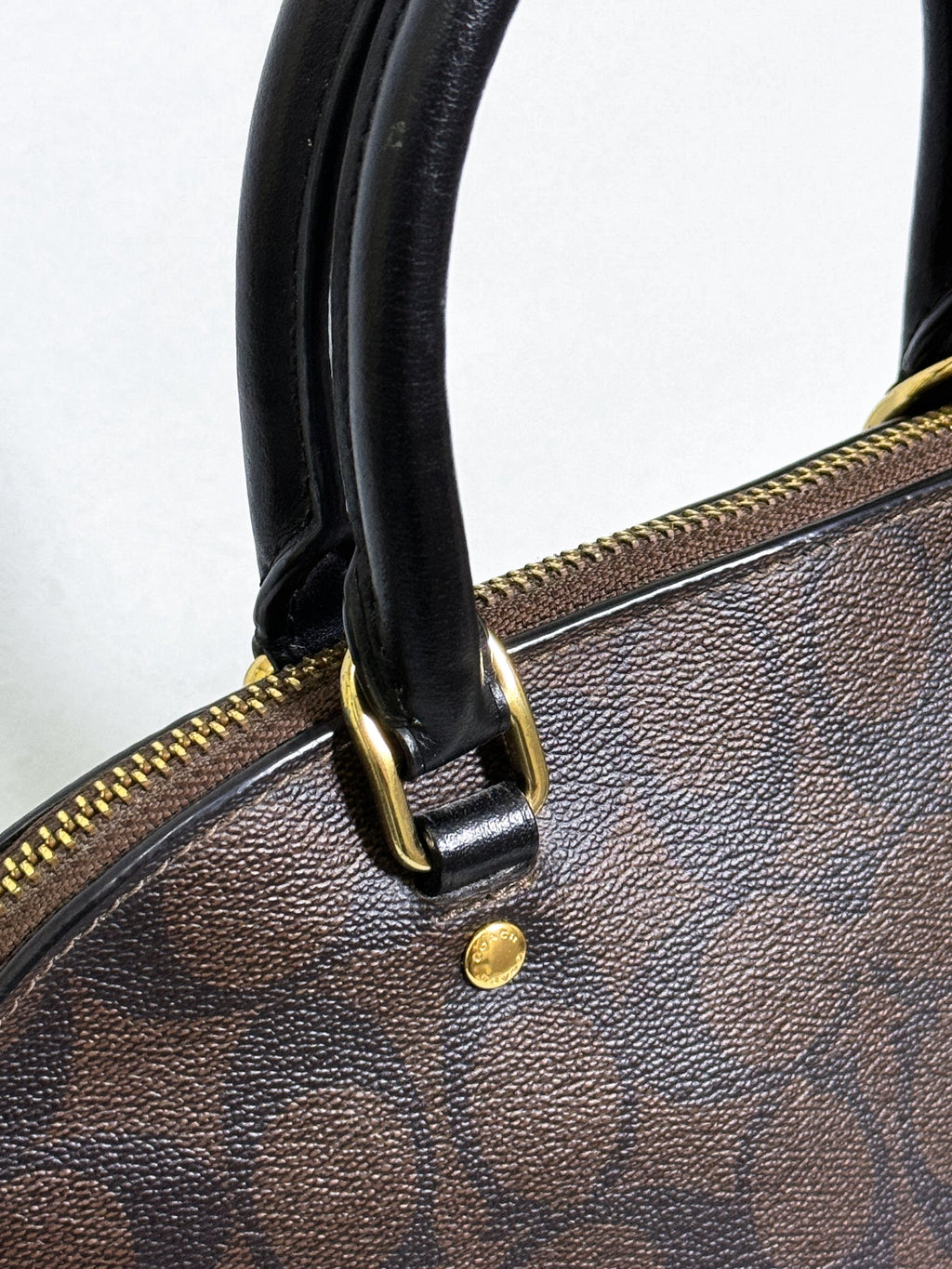 Coach Mini Sierra Handbag in Signature Brown Canvas with Strap
