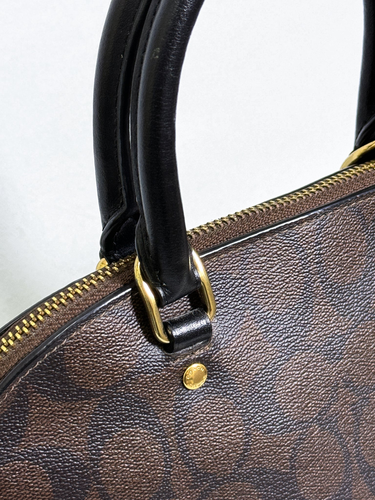Coach Mini Sierra Handbag in Signature Brown Canvas with Strap