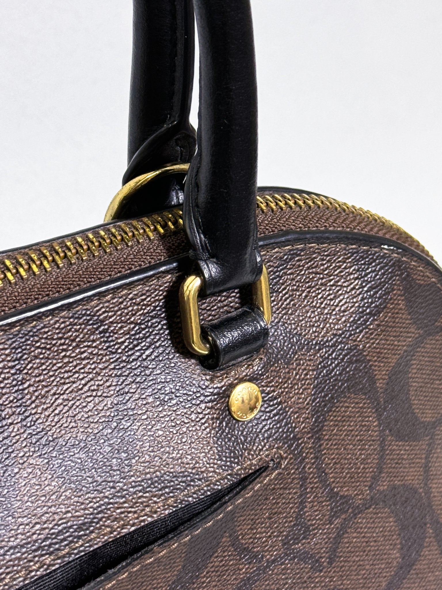 Coach Mini Sierra Handbag in Signature Brown Canvas with Strap