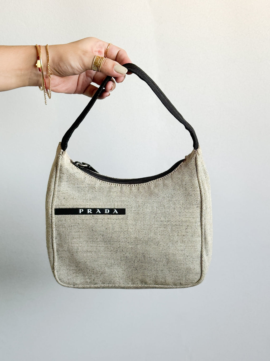Prada Mini Hobo Gray/Beige Canvas Handbag
