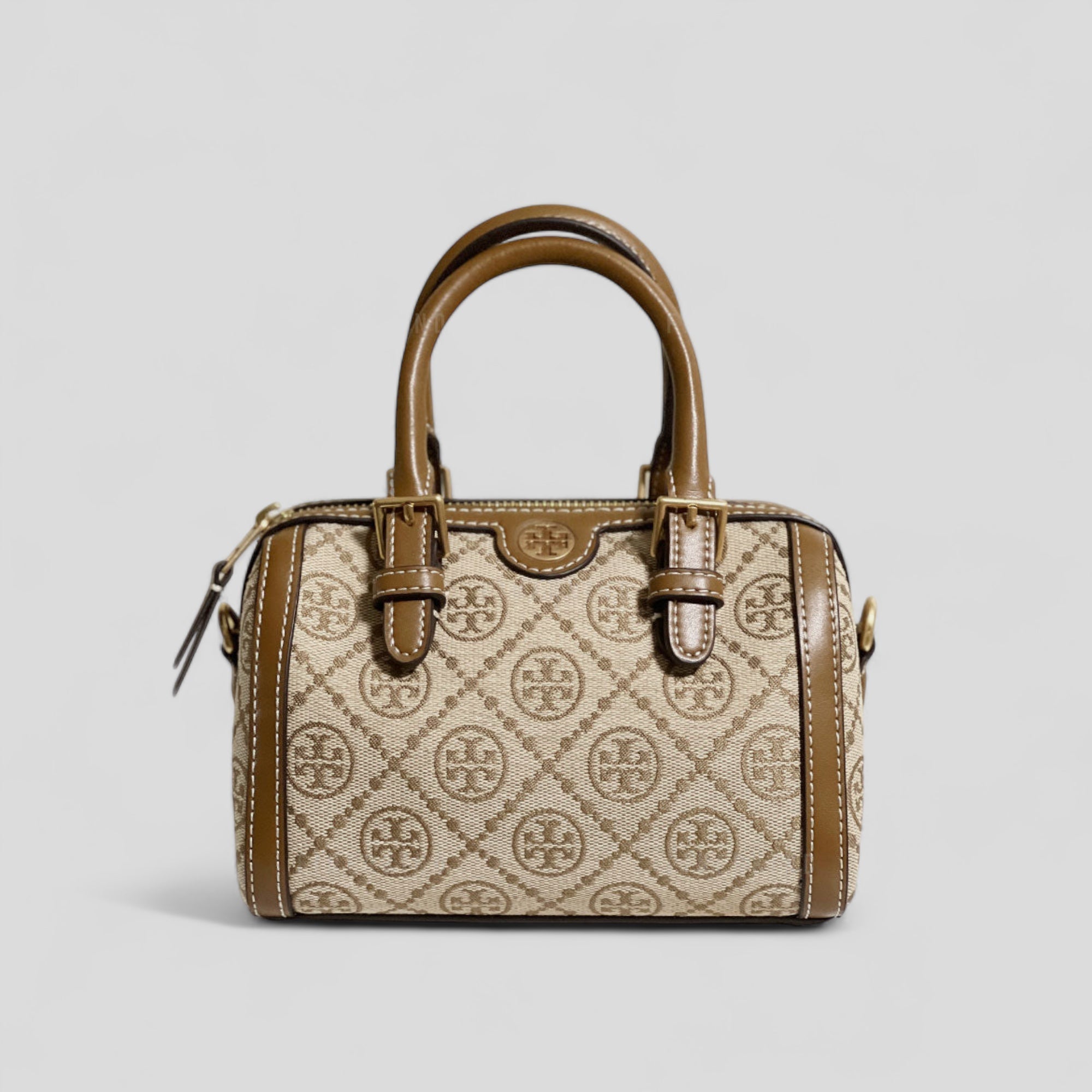Tory Burch Mini Logo Monogram Duffle Bag in Brown