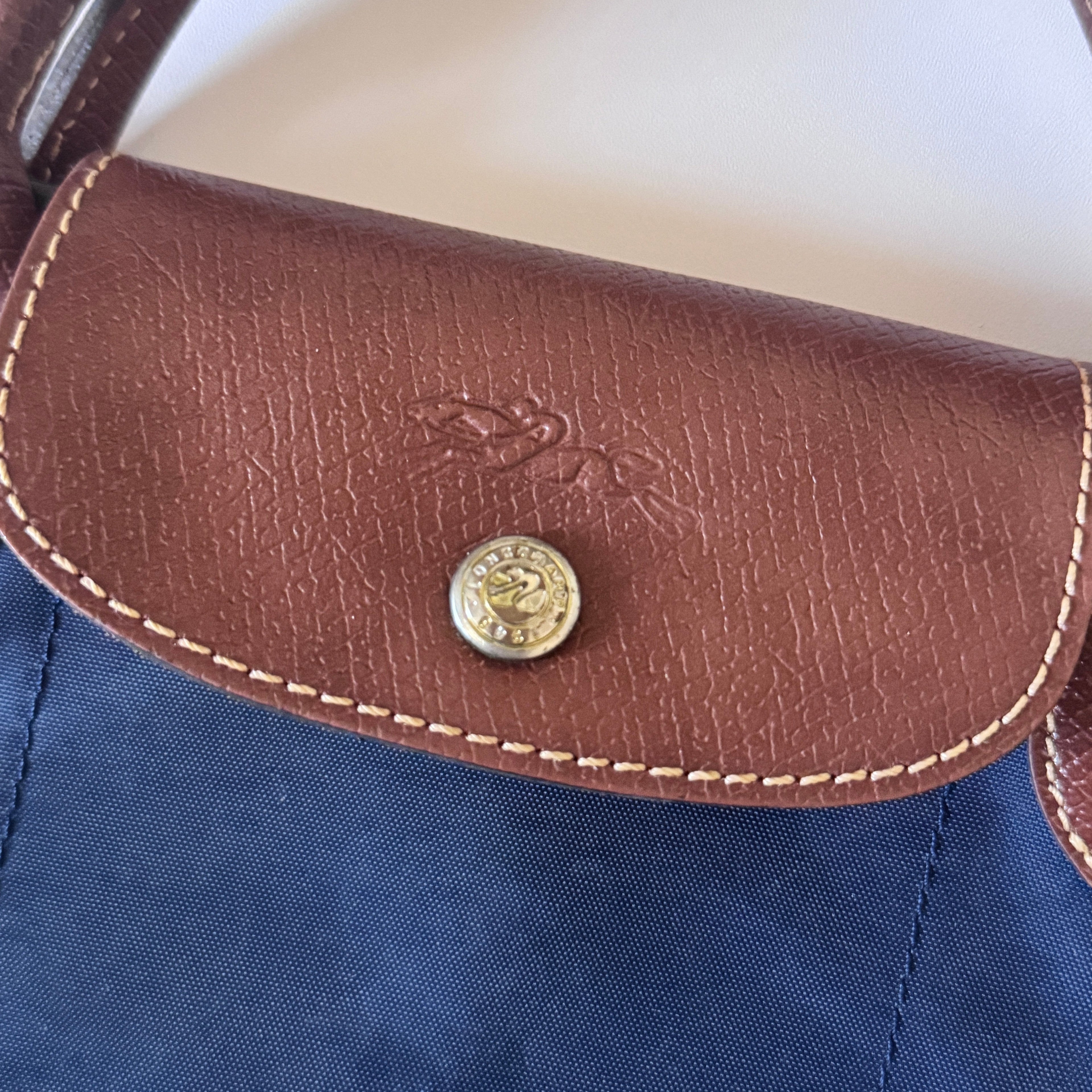 Longchamp Le Pliage Navy Blue & Green Small & Large Short Handle