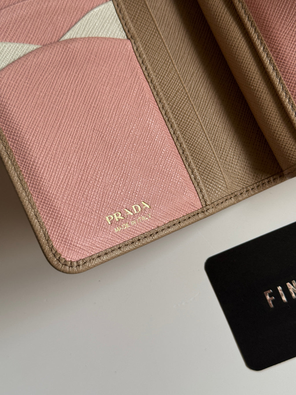 Prada Saffiano Leather Compact Wallet in Cammeo Multicolor