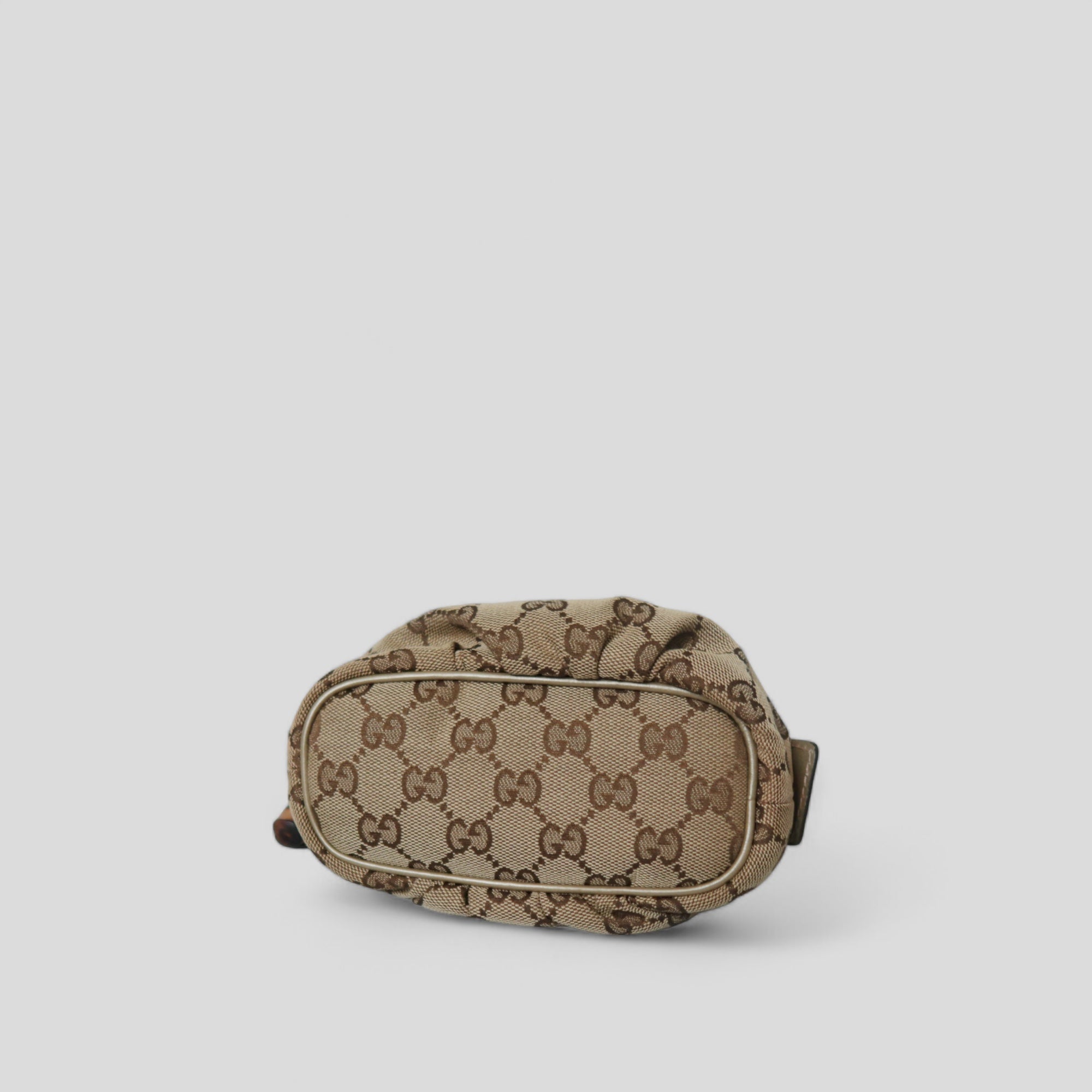 Gucci GG Canvas and Matte Gold Taupe Leather Toiletry Makeup/Cosmetic Pouch