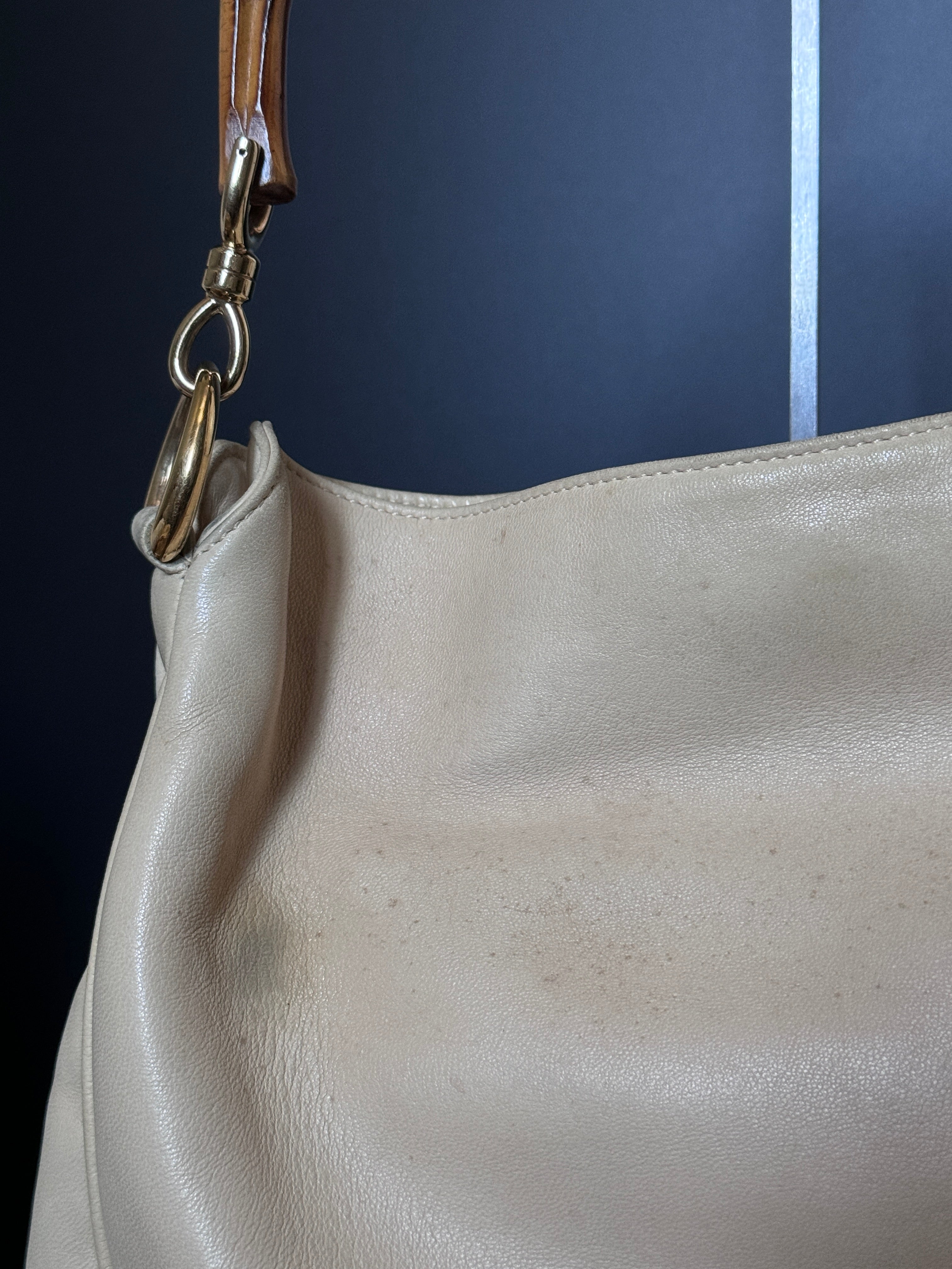 Gucci Cream Buttery Soft Leather Bamboo Top Handle Bag