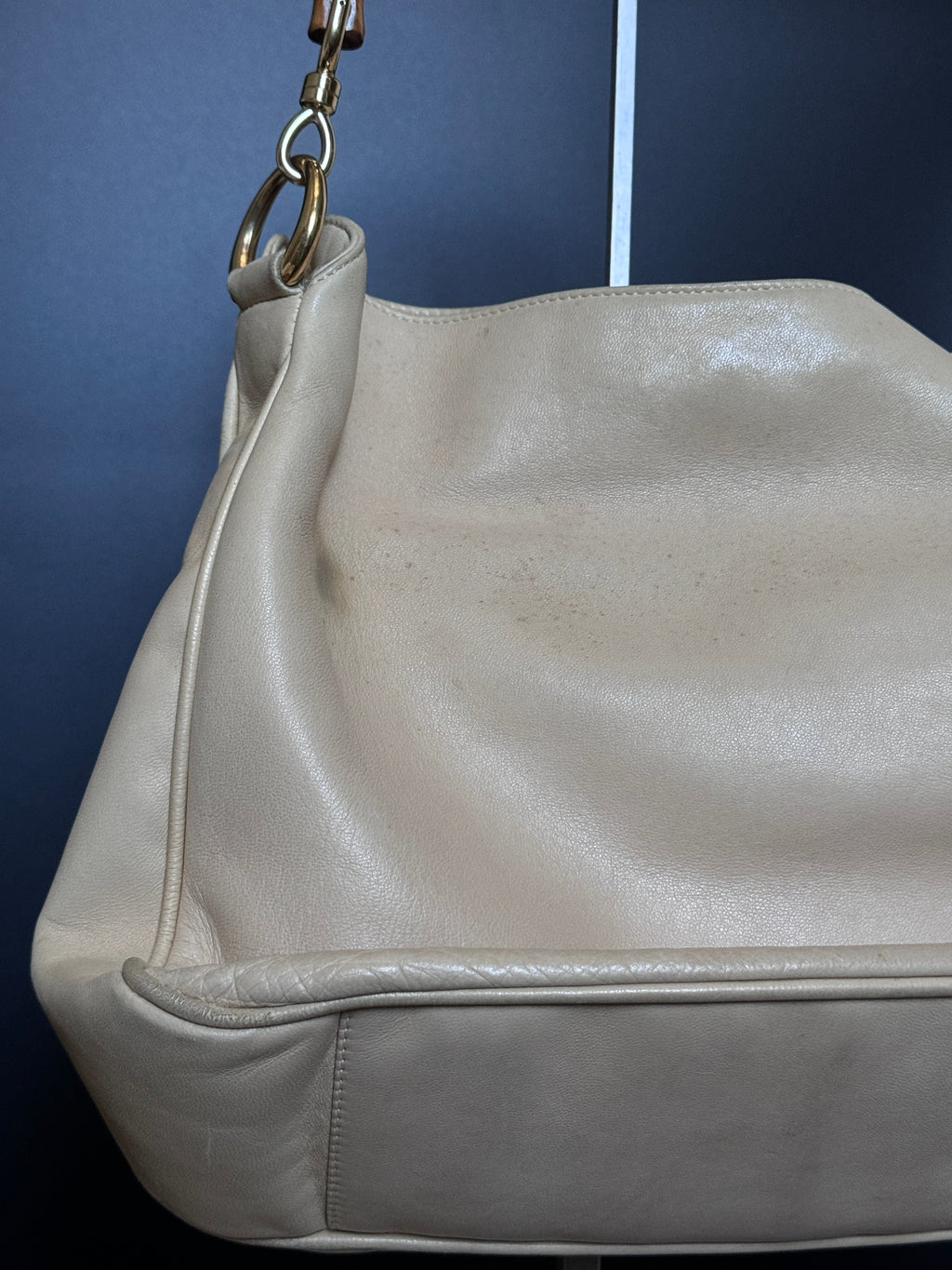 Gucci Cream Buttery Soft Leather Bamboo Top Handle Bag