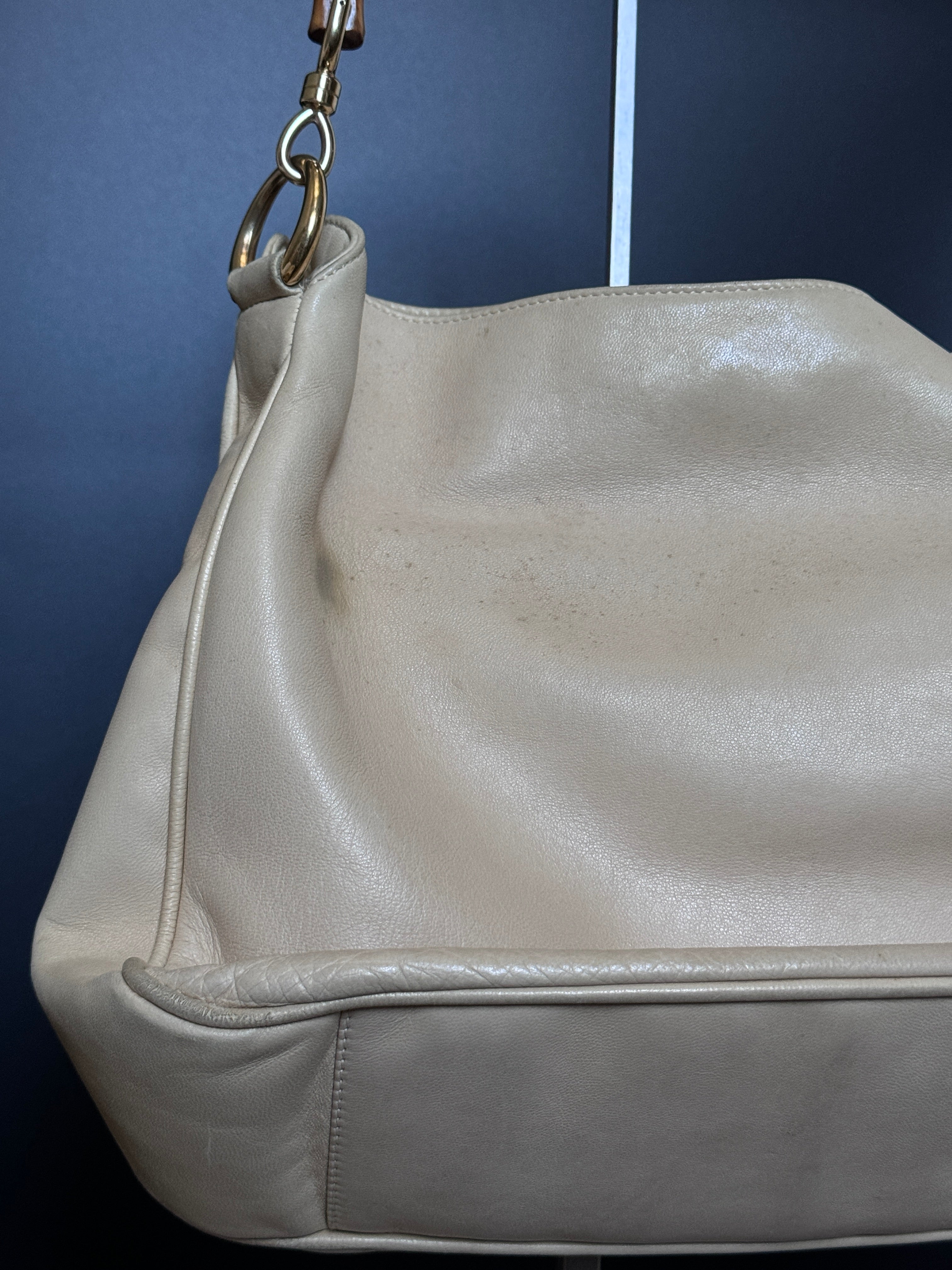 Gucci Cream Buttery Soft Leather Bamboo Top Handle Bag