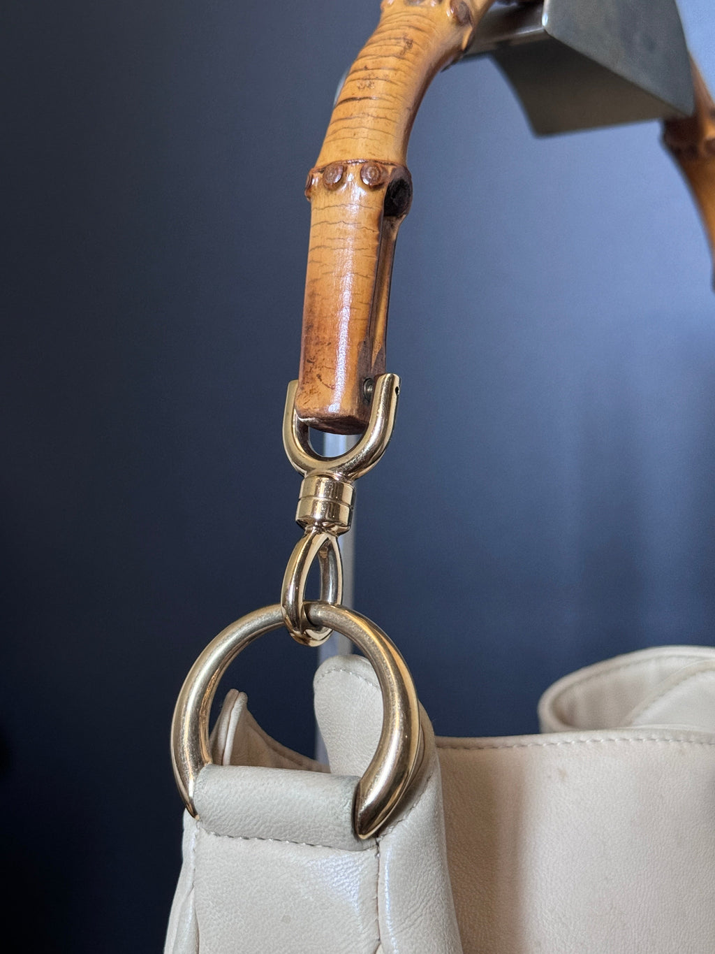 Gucci Cream Buttery Soft Leather Bamboo Top Handle Bag
