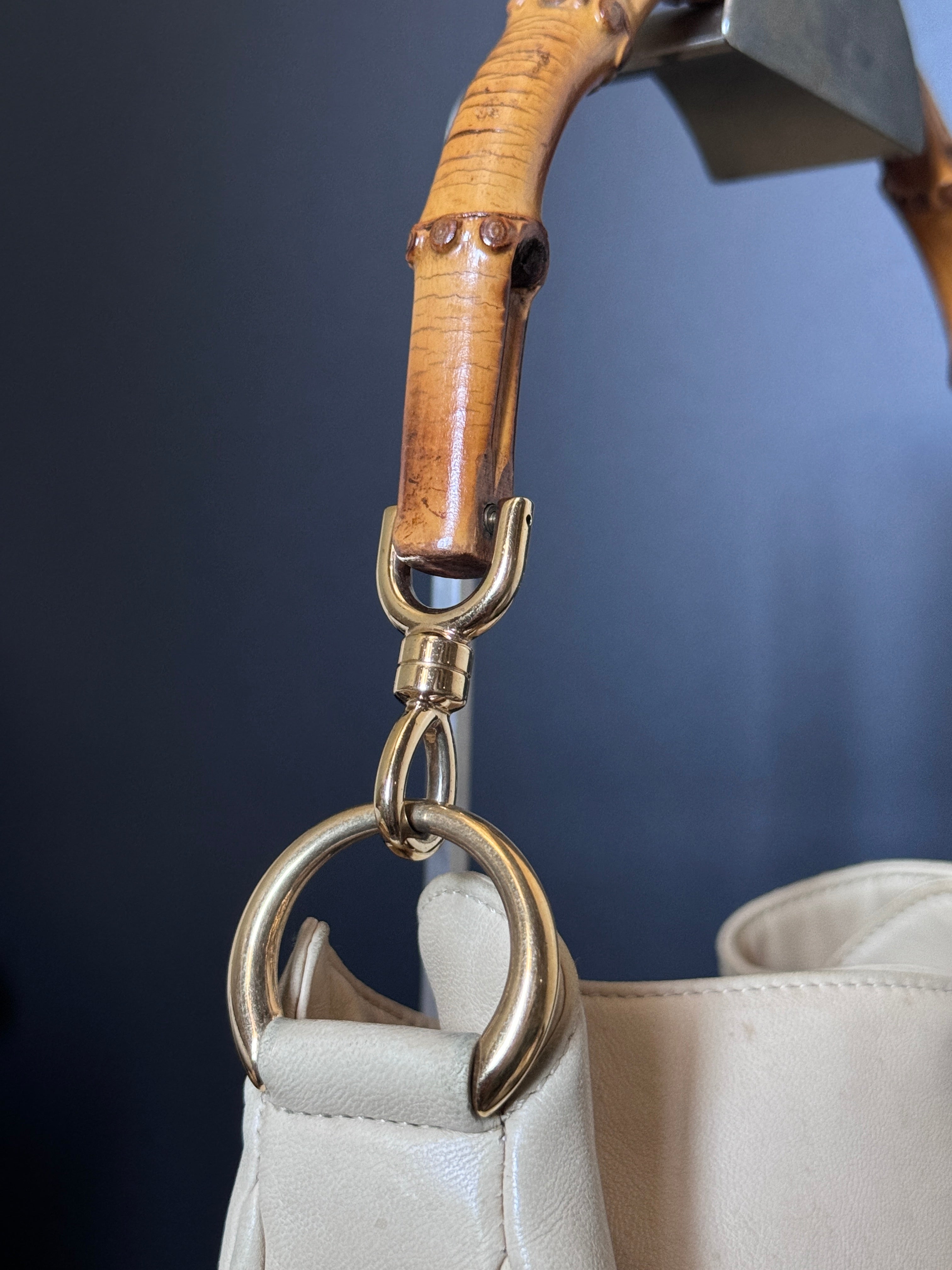 Gucci Cream Buttery Soft Leather Bamboo Top Handle Bag