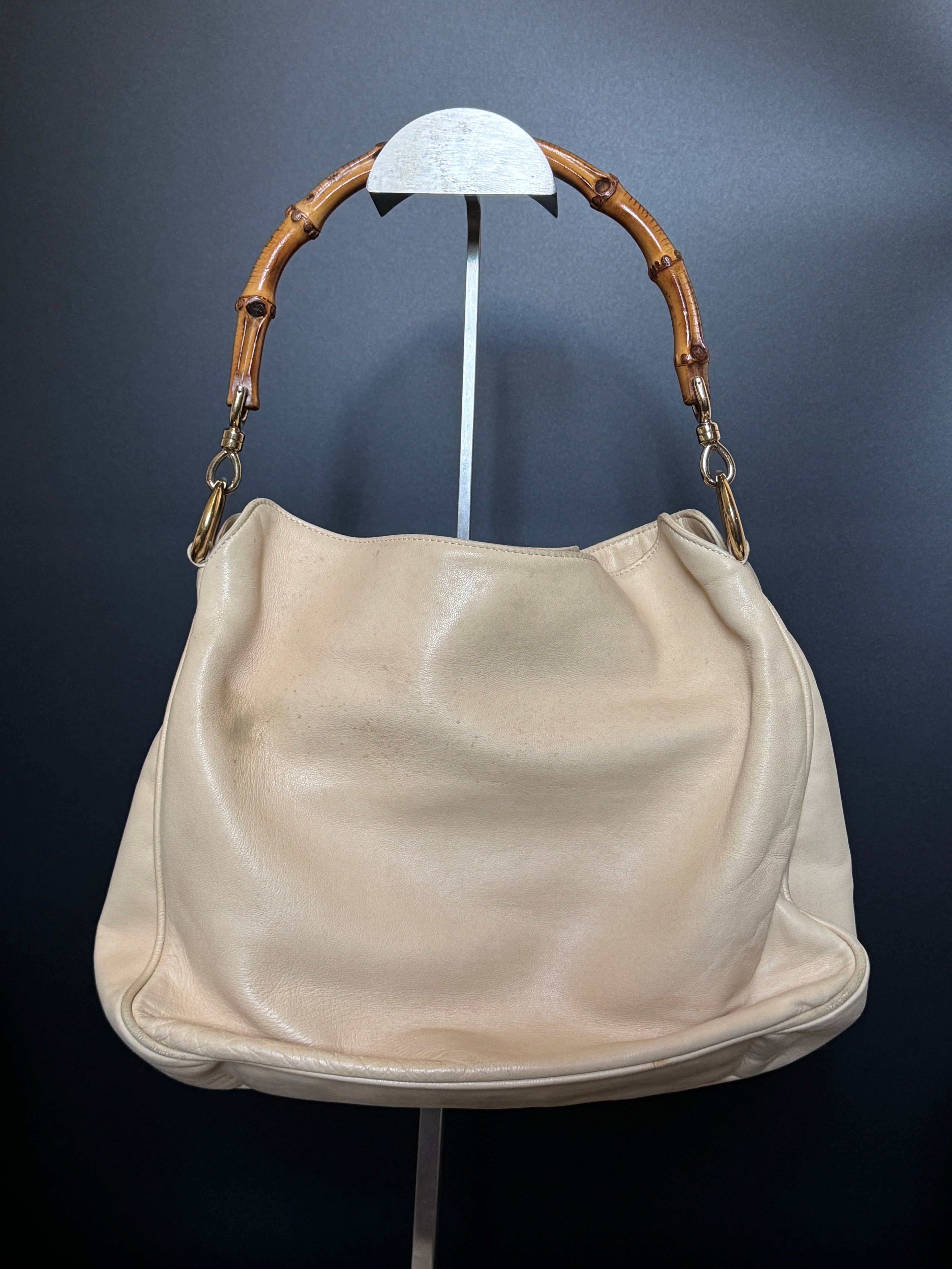 Gucci Cream Buttery Soft Leather Bamboo Top Handle Bag