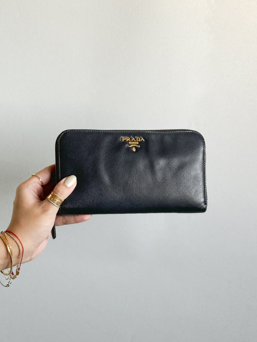 Prada Black Saffiano Leather Zip Around Long Wallet