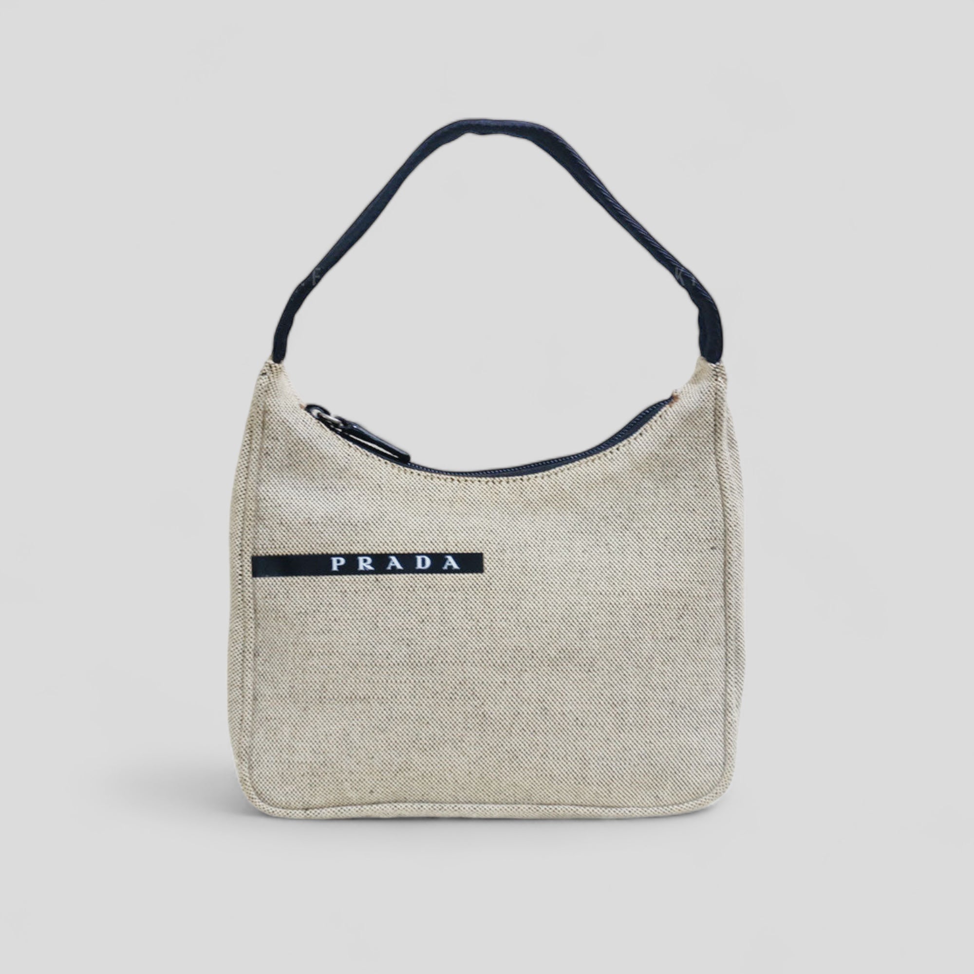 Prada Mini Hobo Gray/Beige Canvas Handbag