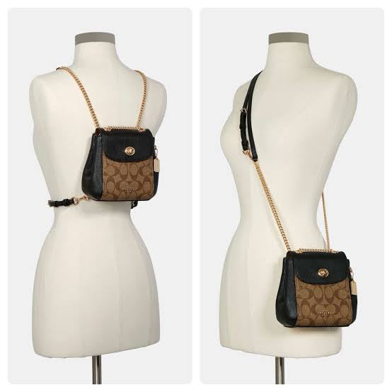 Coach Convertible Mini Backpack in Black and Khaki Signature Canvas