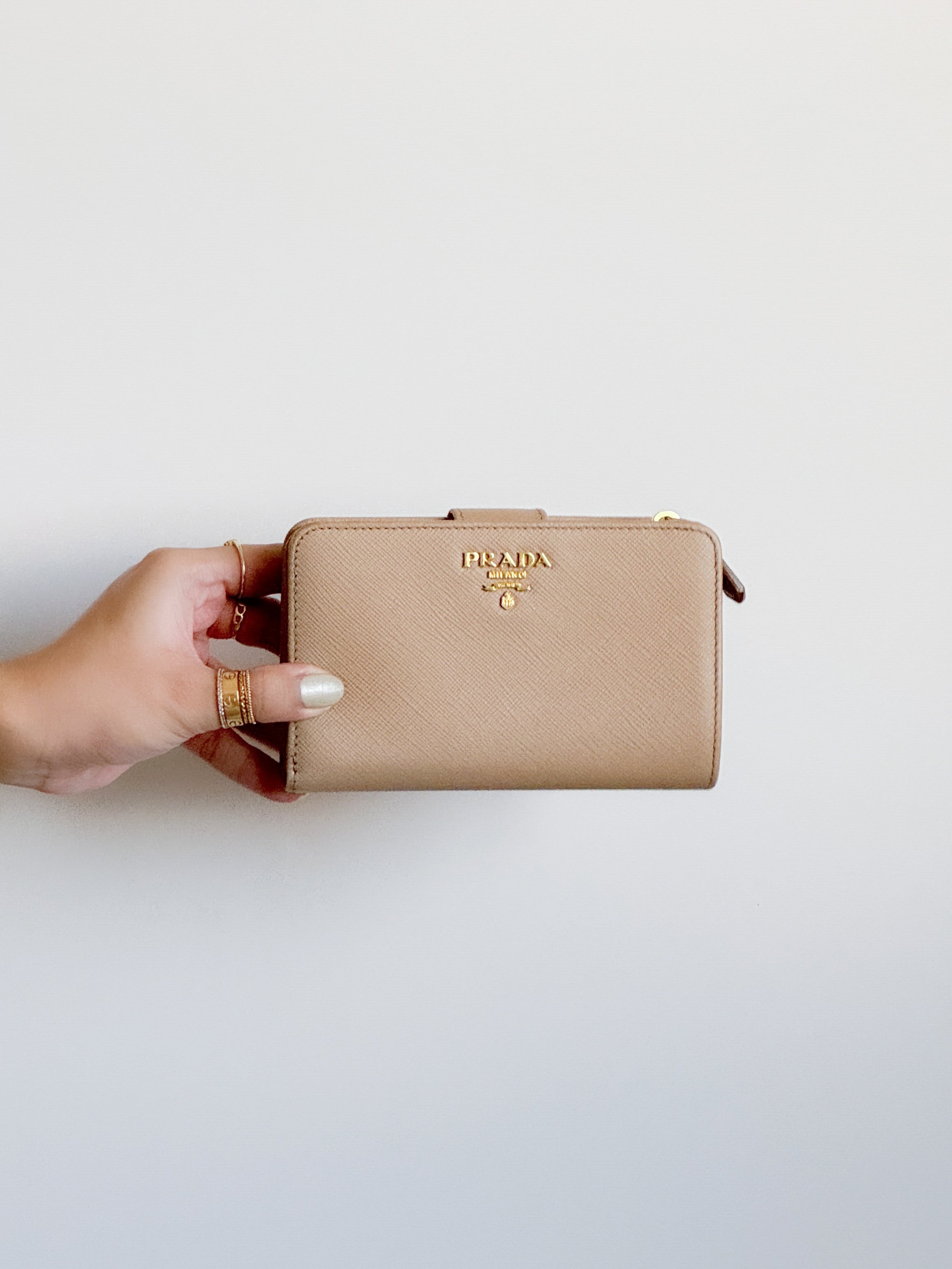 Prada Saffiano Leather Compact Wallet in Cammeo Multicolor