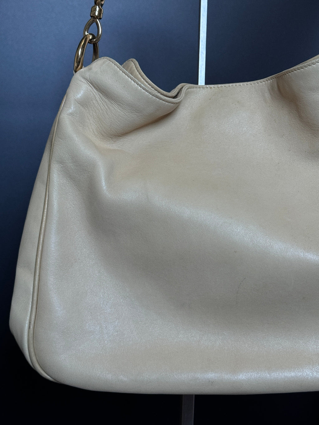 Gucci Cream Buttery Soft Leather Bamboo Top Handle Bag