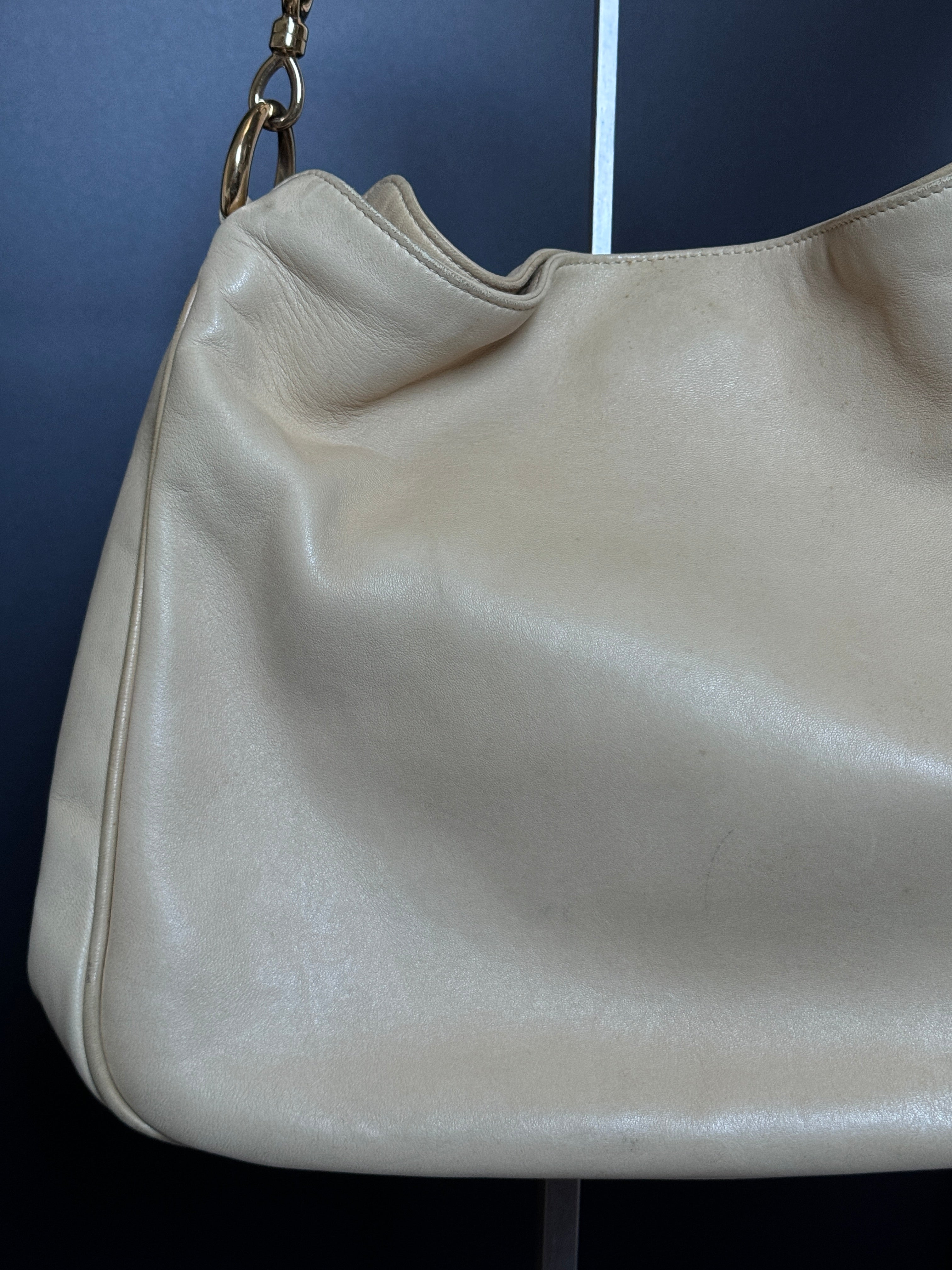 Gucci Cream Buttery Soft Leather Bamboo Top Handle Bag