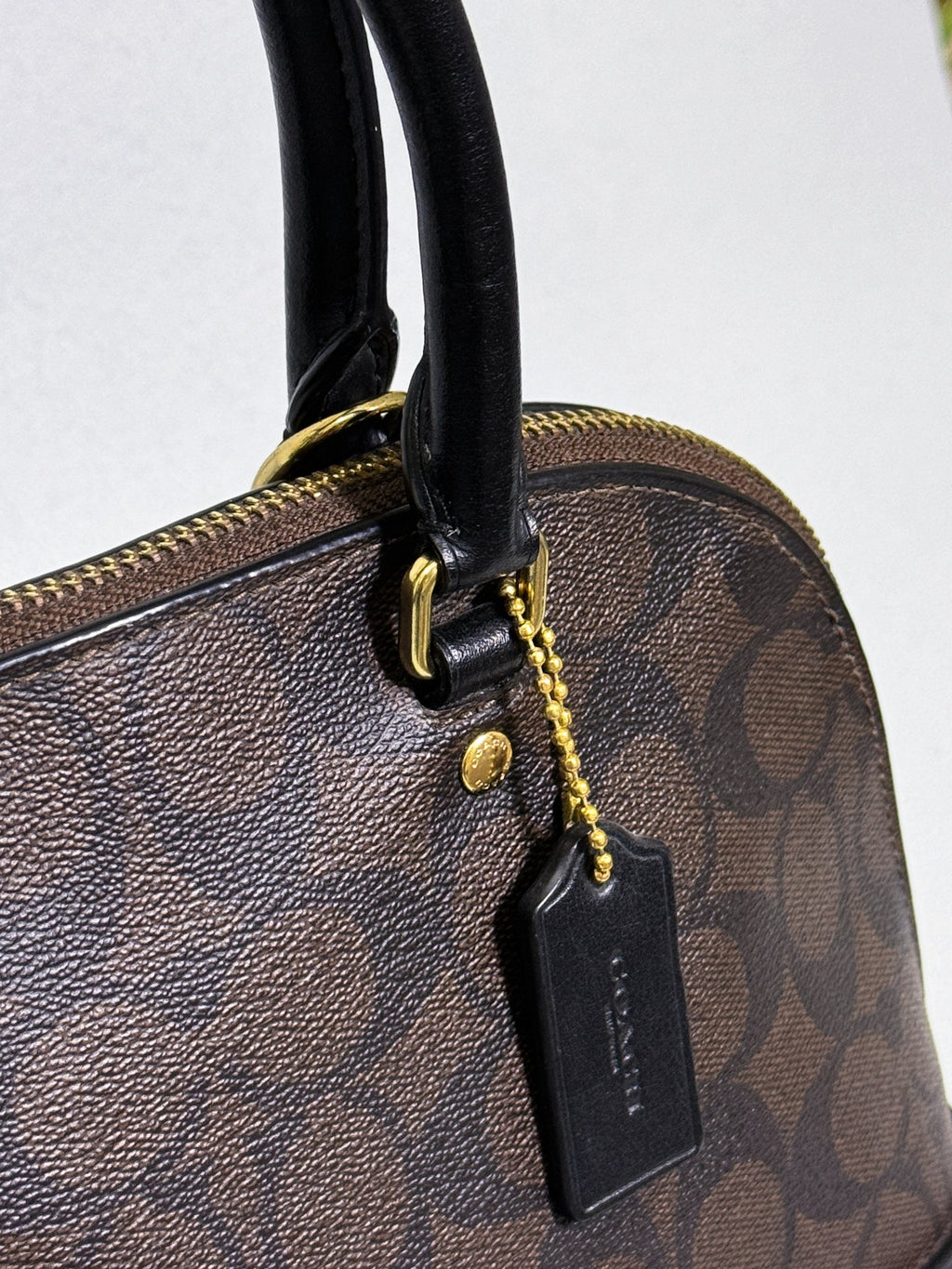 Coach Mini Sierra Handbag in Signature Brown Canvas with Strap