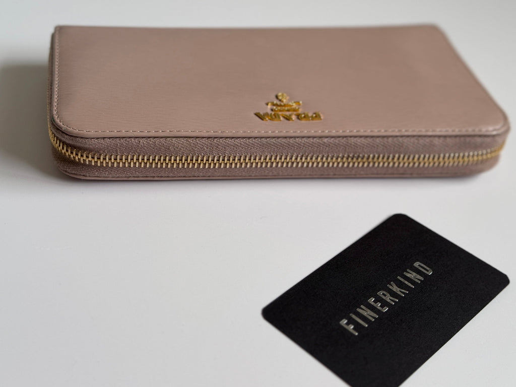 Prada Vitello Move Zip Around Long Wallet in Cammeo Nude Pink