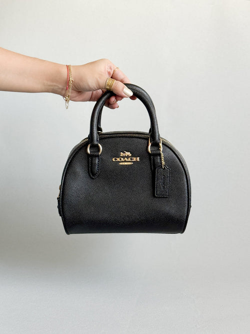 Coach Sydney Black with Strap and Gold Hardware (Burgundy Interior)