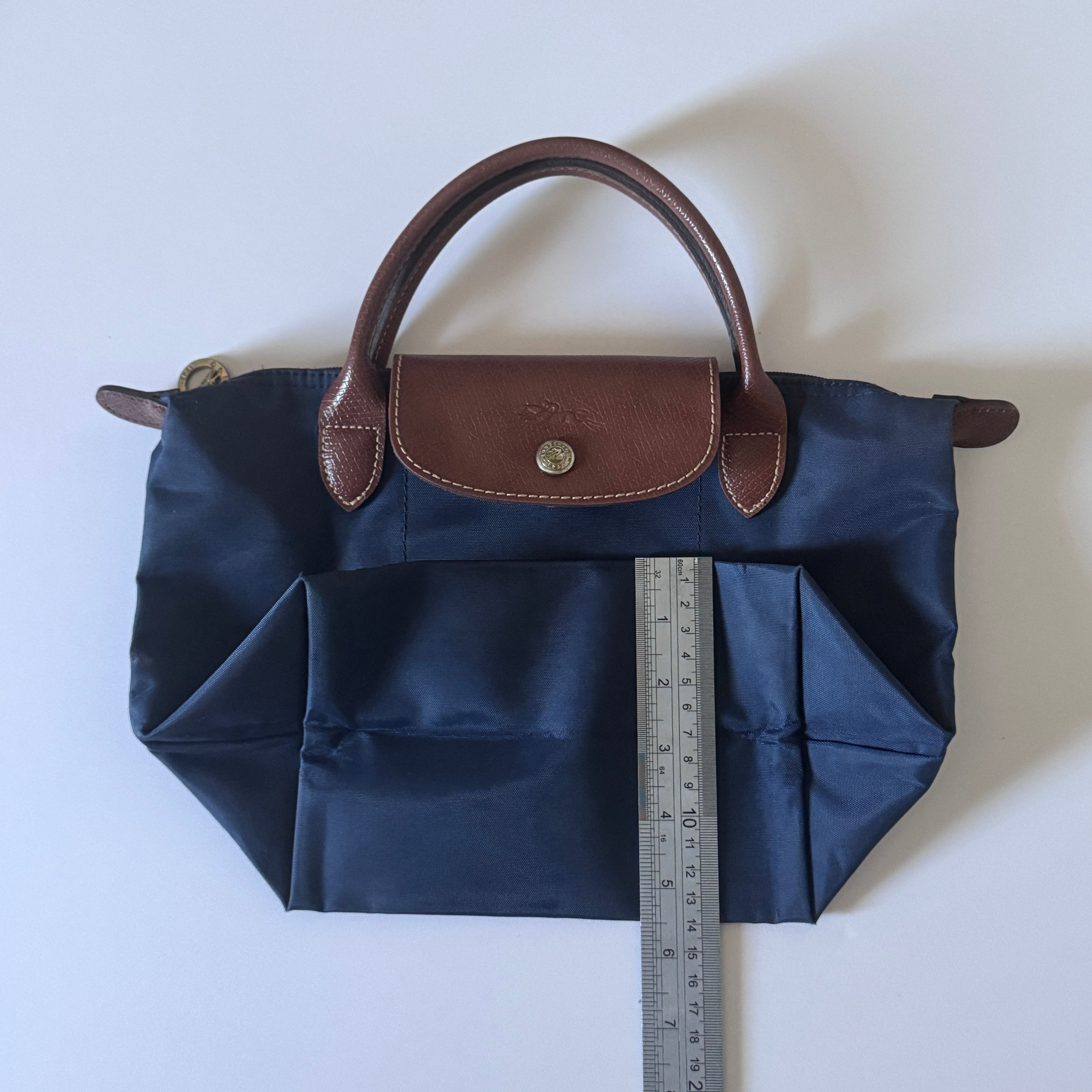 Longchamp Le Pliage Navy Blue & Green Small & Large Short Handle