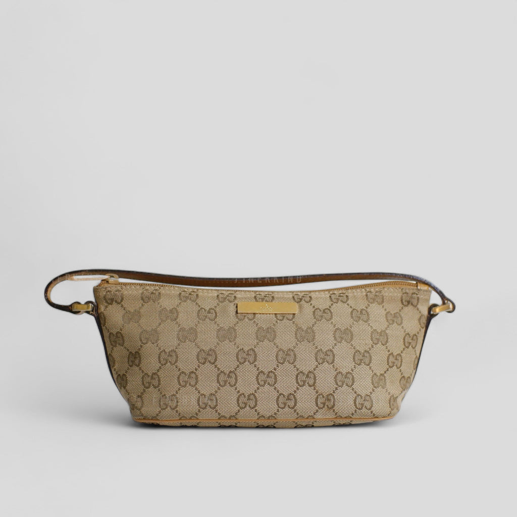 Gucci GG Canvas and Tan Leather Boat Pochette Bag