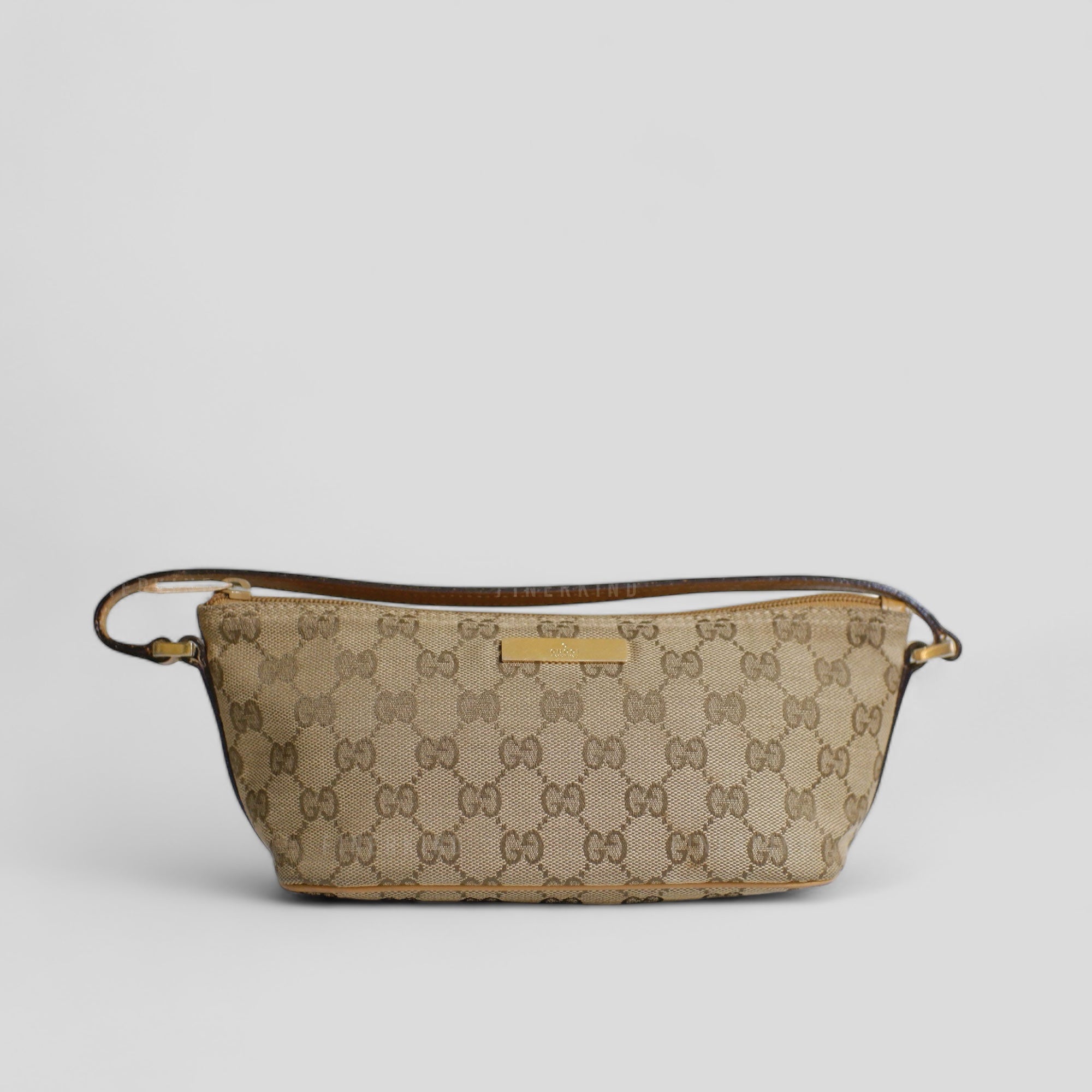 Gucci GG Canvas and Tan Leather Boat Pochette Bag