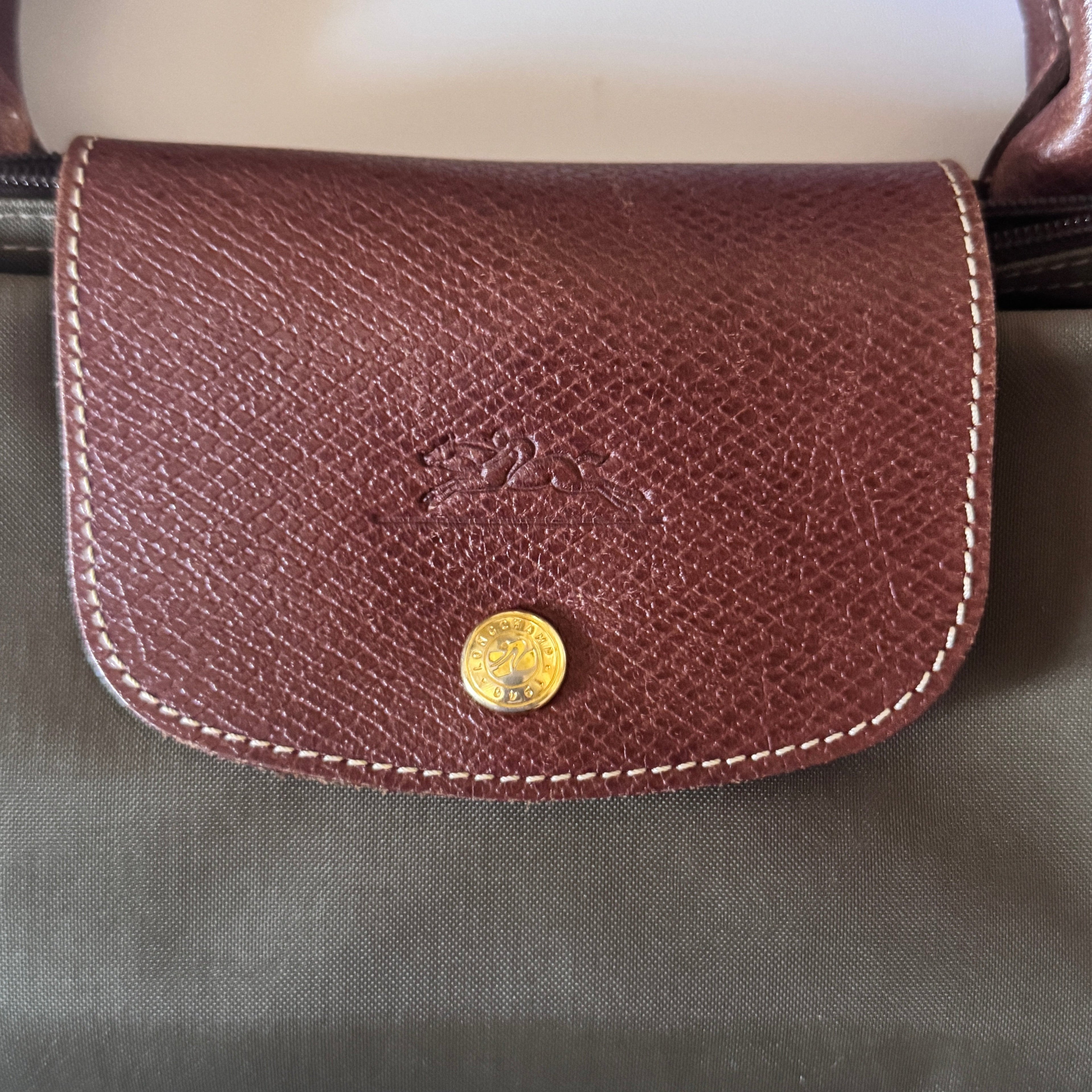 Longchamp Le Pliage Navy Blue & Green Small & Large Short Handle