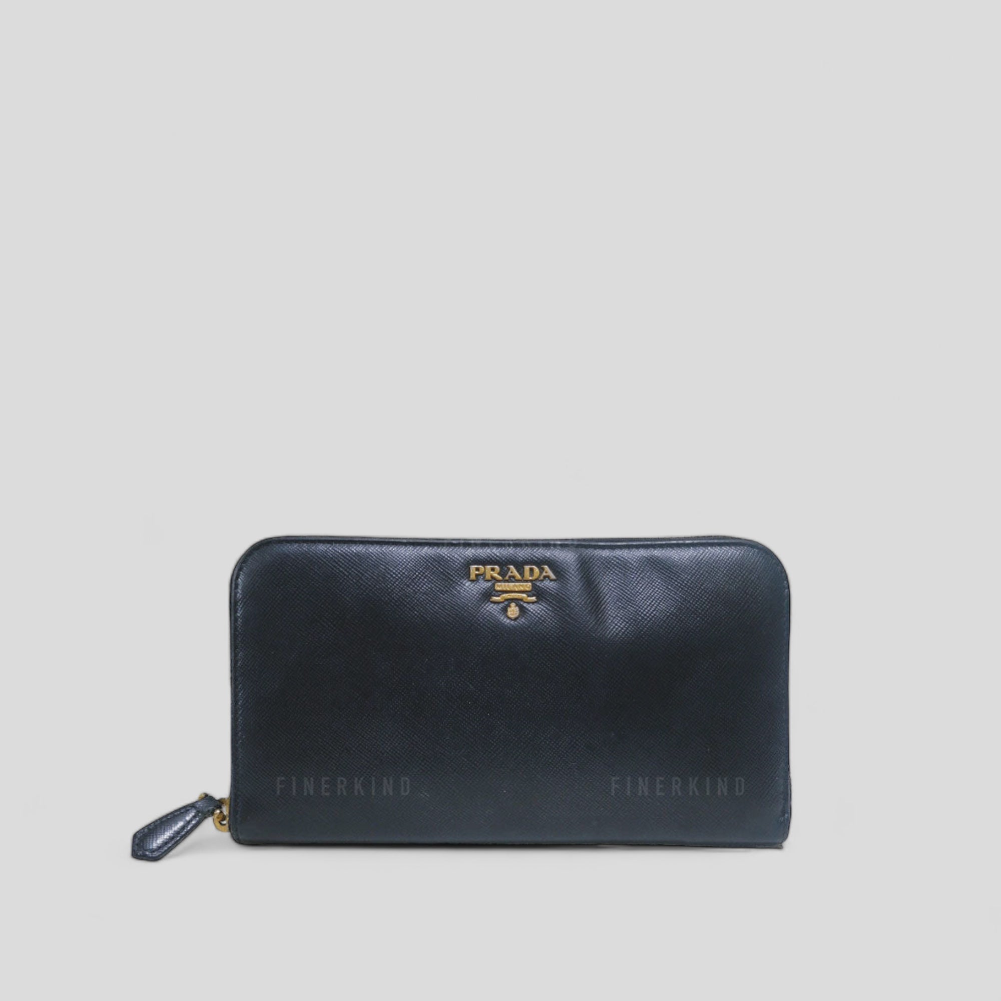 Prada Black Saffiano Leather Zip Around Long Wallet