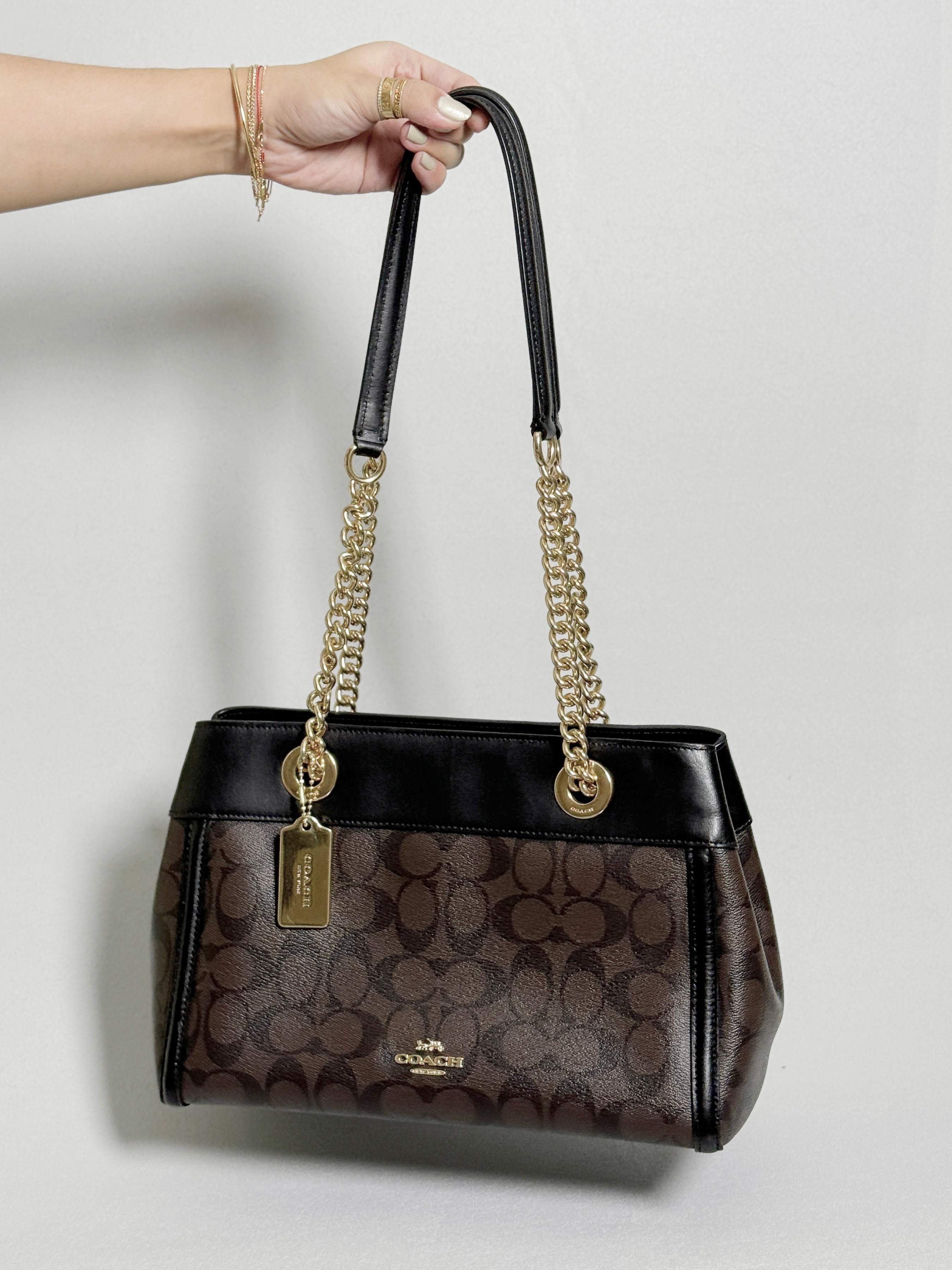 Coach Brooke Chain Carryall Shoulder Bag in Signature Canvas and Gold Hardware (Rare)