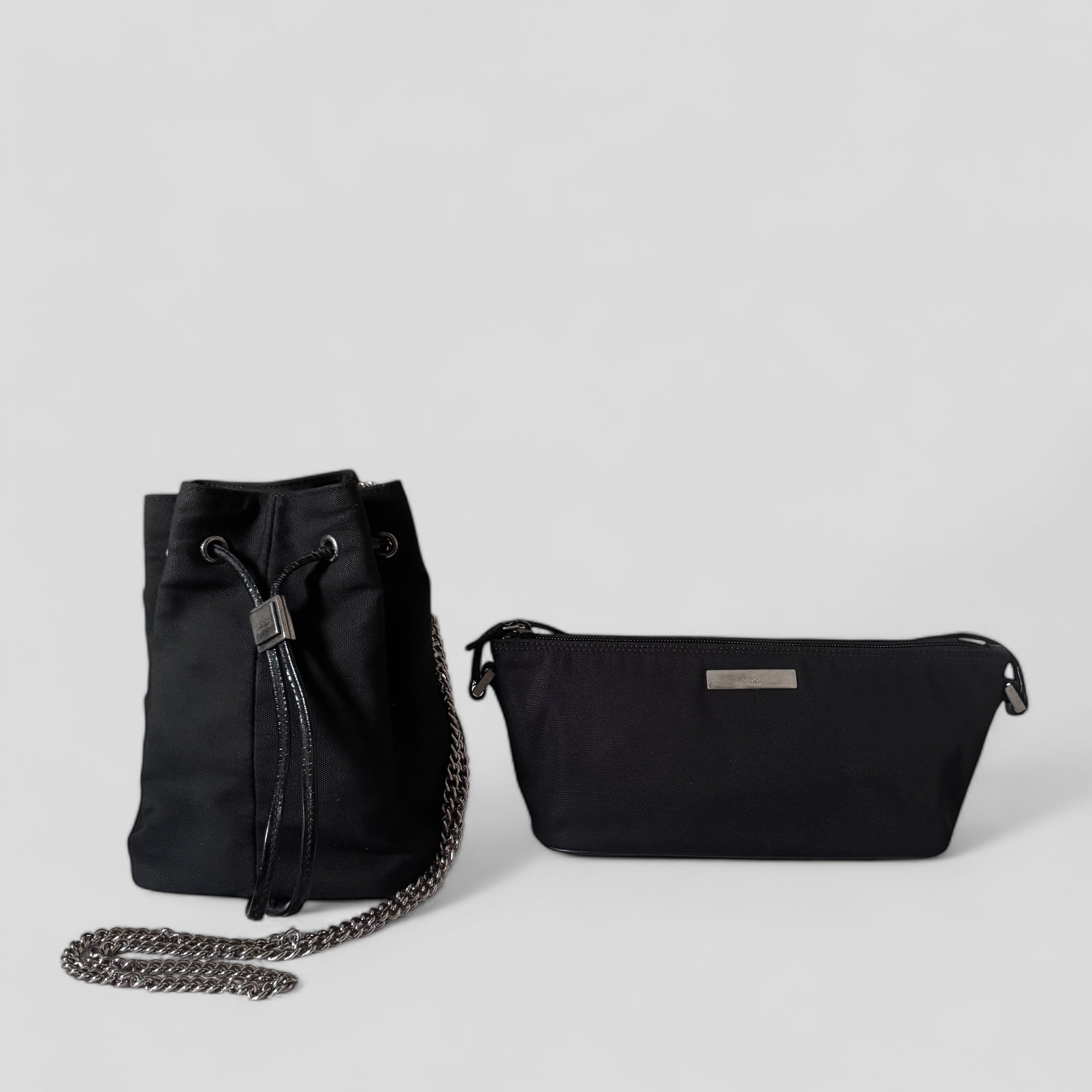 Gucci Black Canvas Pochette and Bucket Bag Bundle