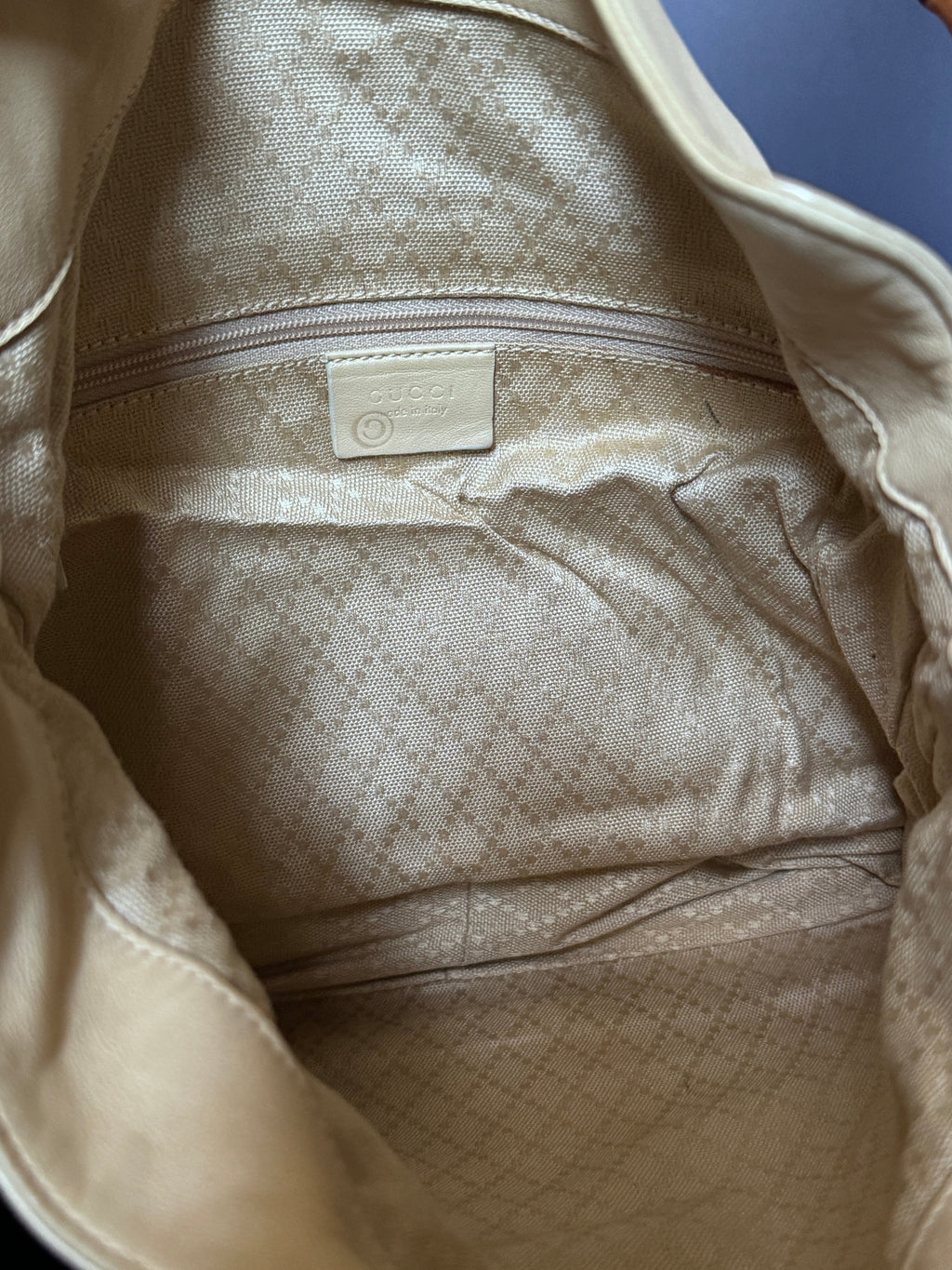 Gucci Cream Buttery Soft Leather Bamboo Top Handle Bag