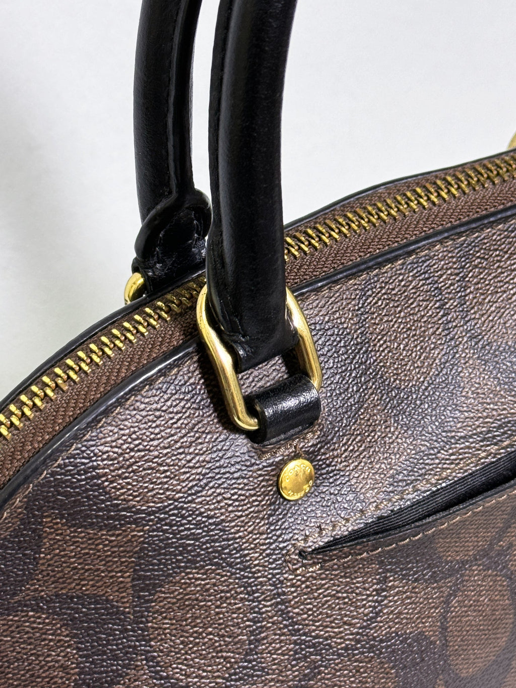 Coach Mini Sierra Handbag in Signature Brown Canvas with Strap
