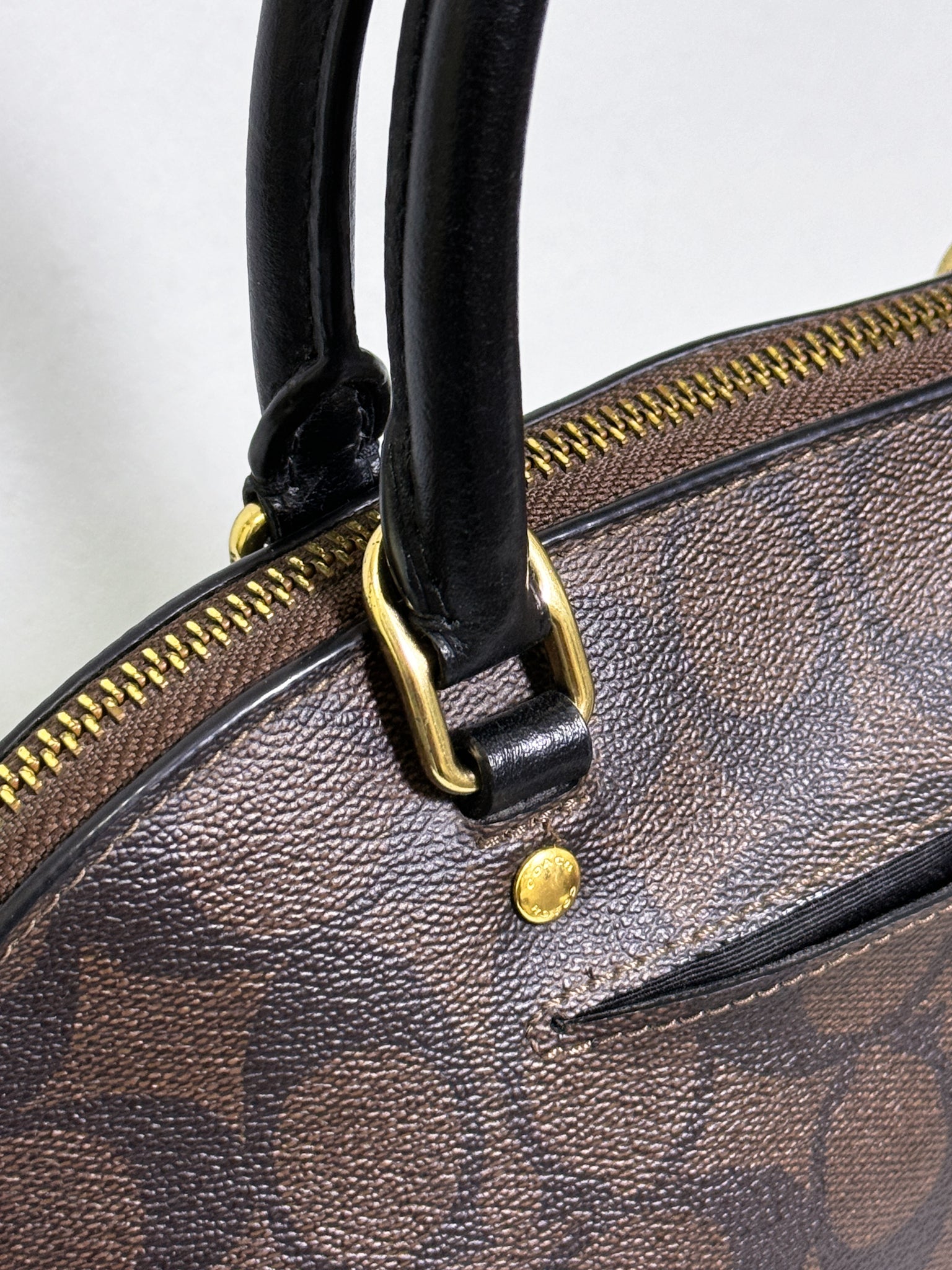Coach Mini Sierra Handbag in Signature Brown Canvas with Strap