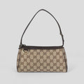 Gucci GG Canvas Abbey D-Ring Pochette Handbag Champagne Gold Hardware