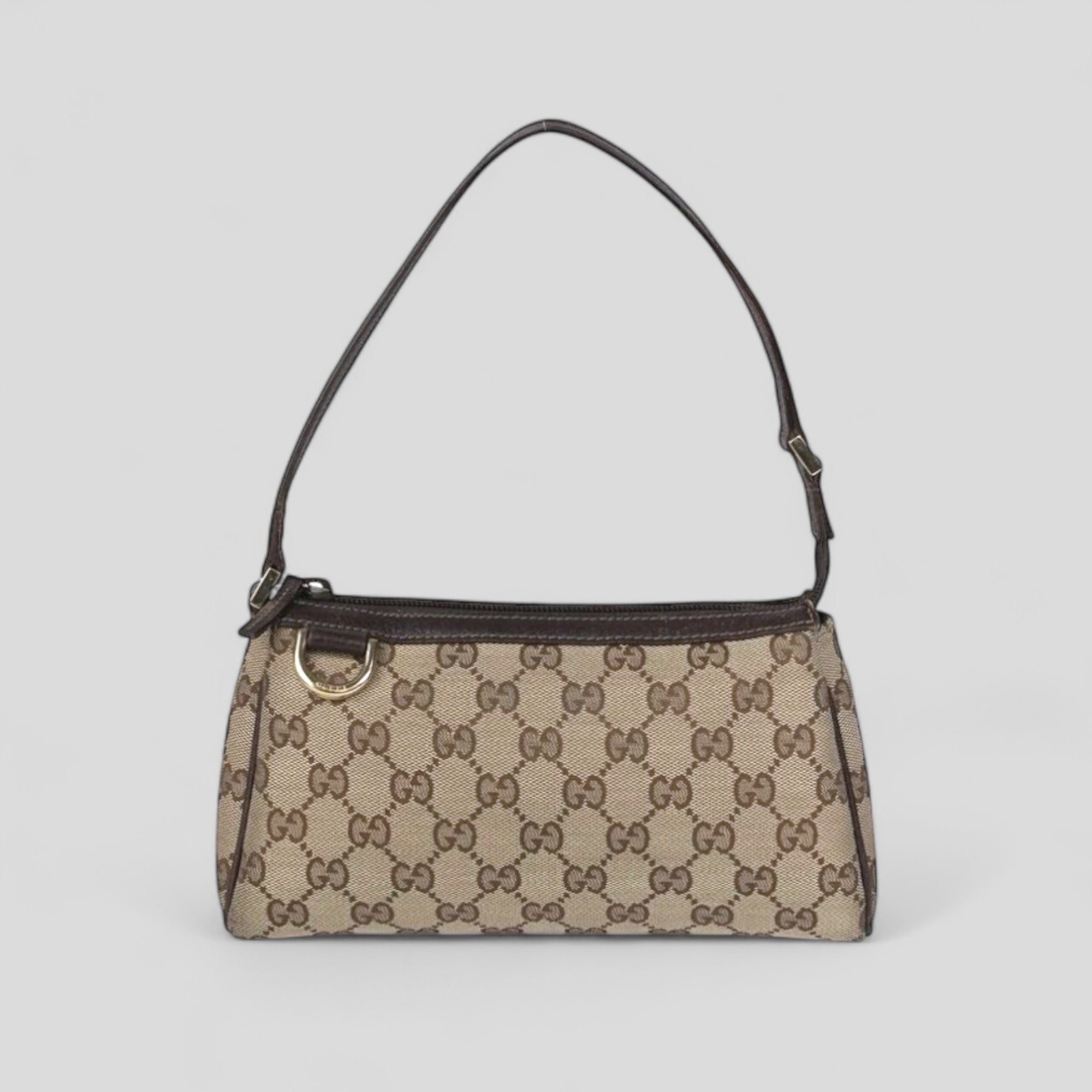 Gucci GG Canvas Abbey D-Ring Pochette Handbag Champagne Gold Hardware