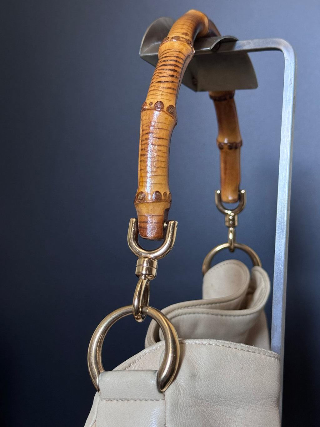 Gucci Cream Buttery Soft Leather Bamboo Top Handle Bag