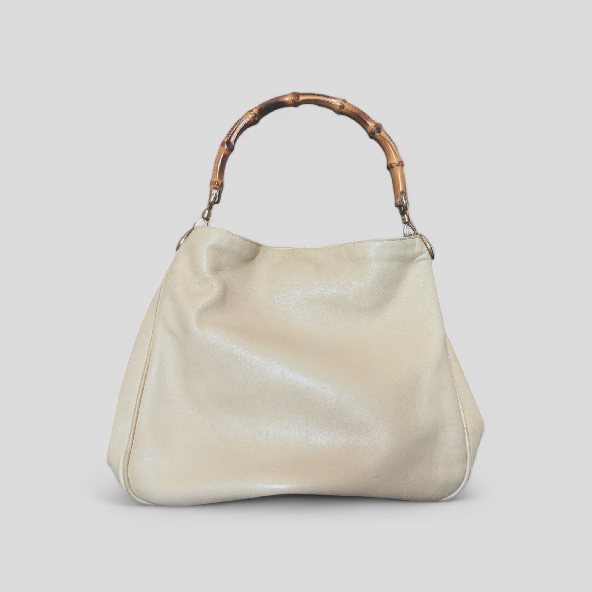 Gucci Cream Buttery Soft Leather Bamboo Top Handle Bag