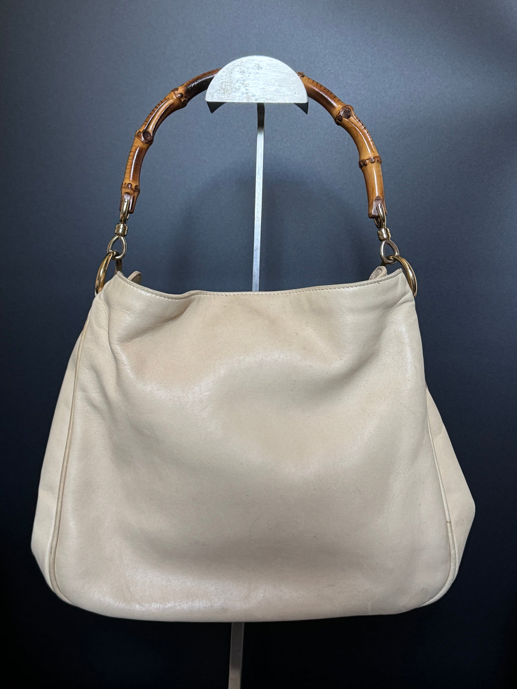 Gucci Cream Buttery Soft Leather Bamboo Top Handle Bag