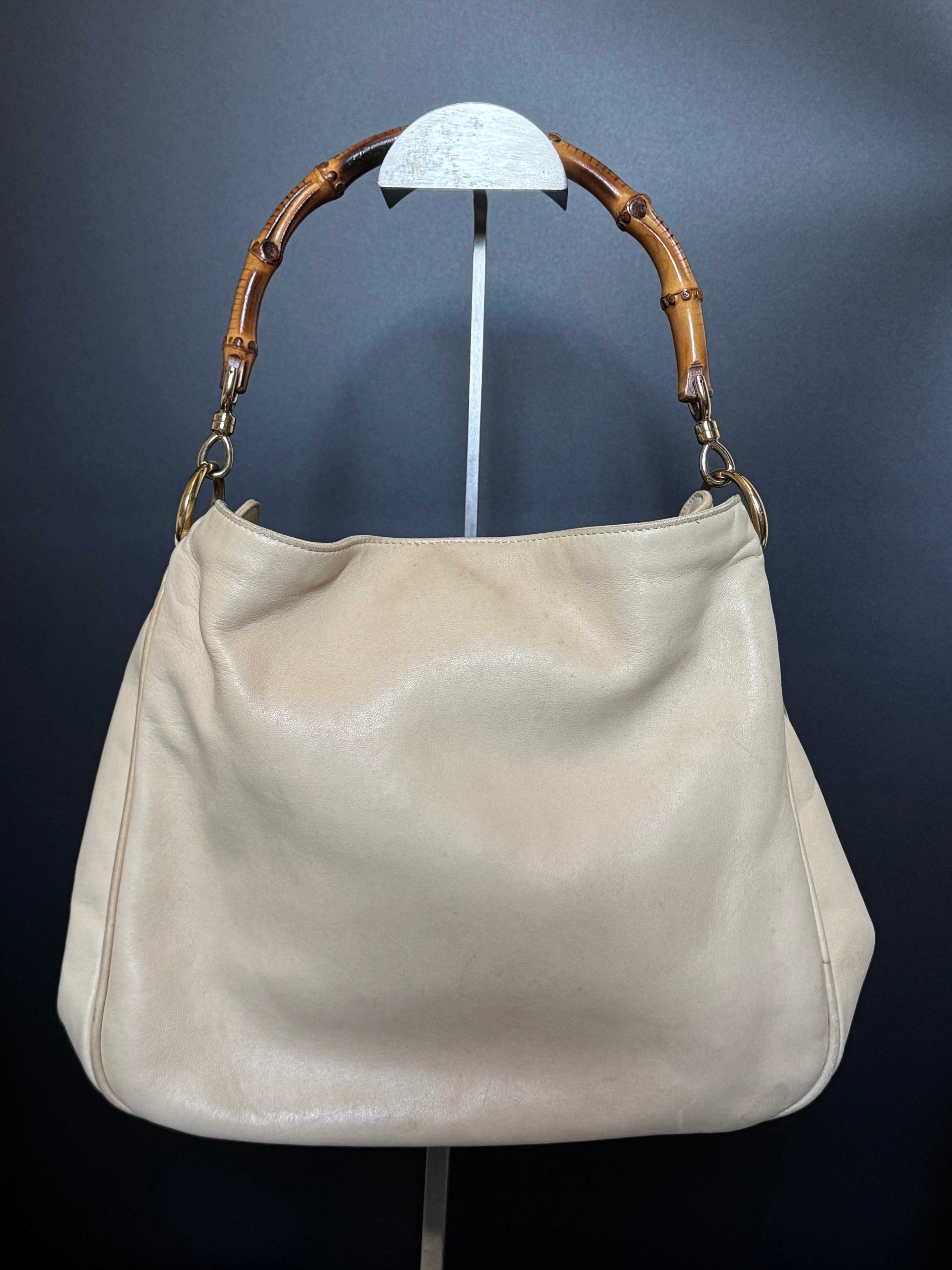 Gucci Cream Buttery Soft Leather Bamboo Top Handle Bag