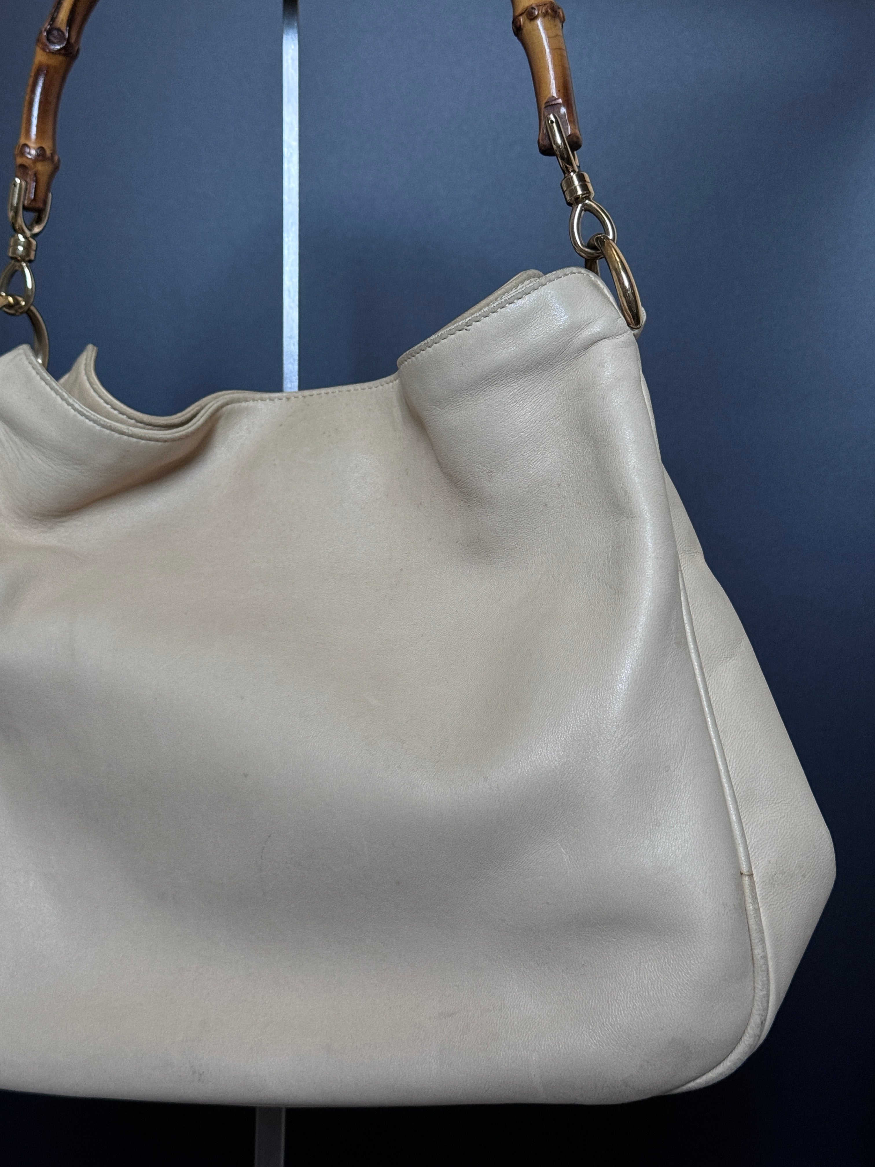 Gucci Cream Buttery Soft Leather Bamboo Top Handle Bag