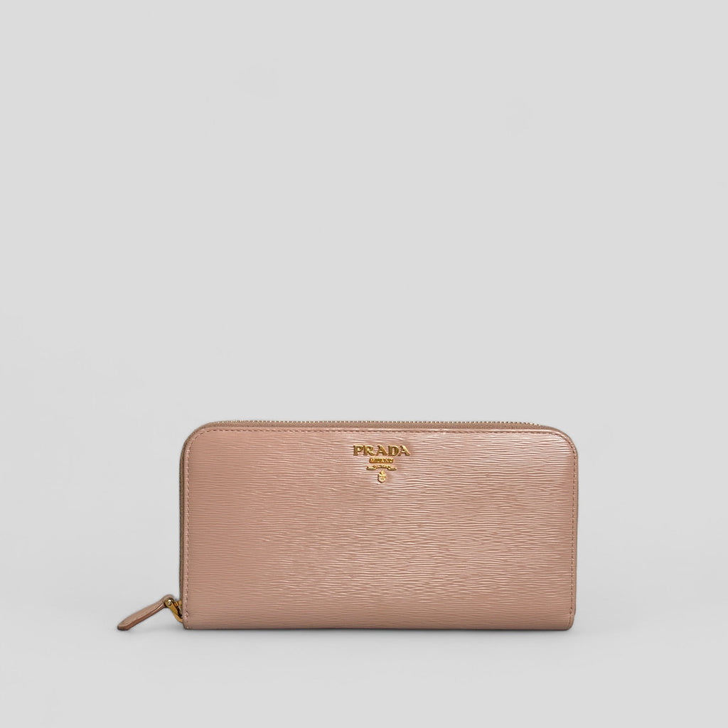 Prada Vitello Move Zip Around Long Wallet in Cammeo Nude Pink