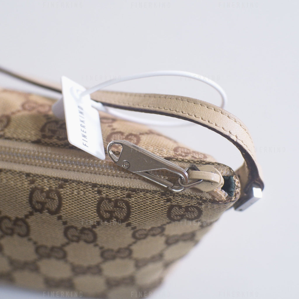 Gucci GG Canvas and Light Beige Leather Boat Pochette Bag