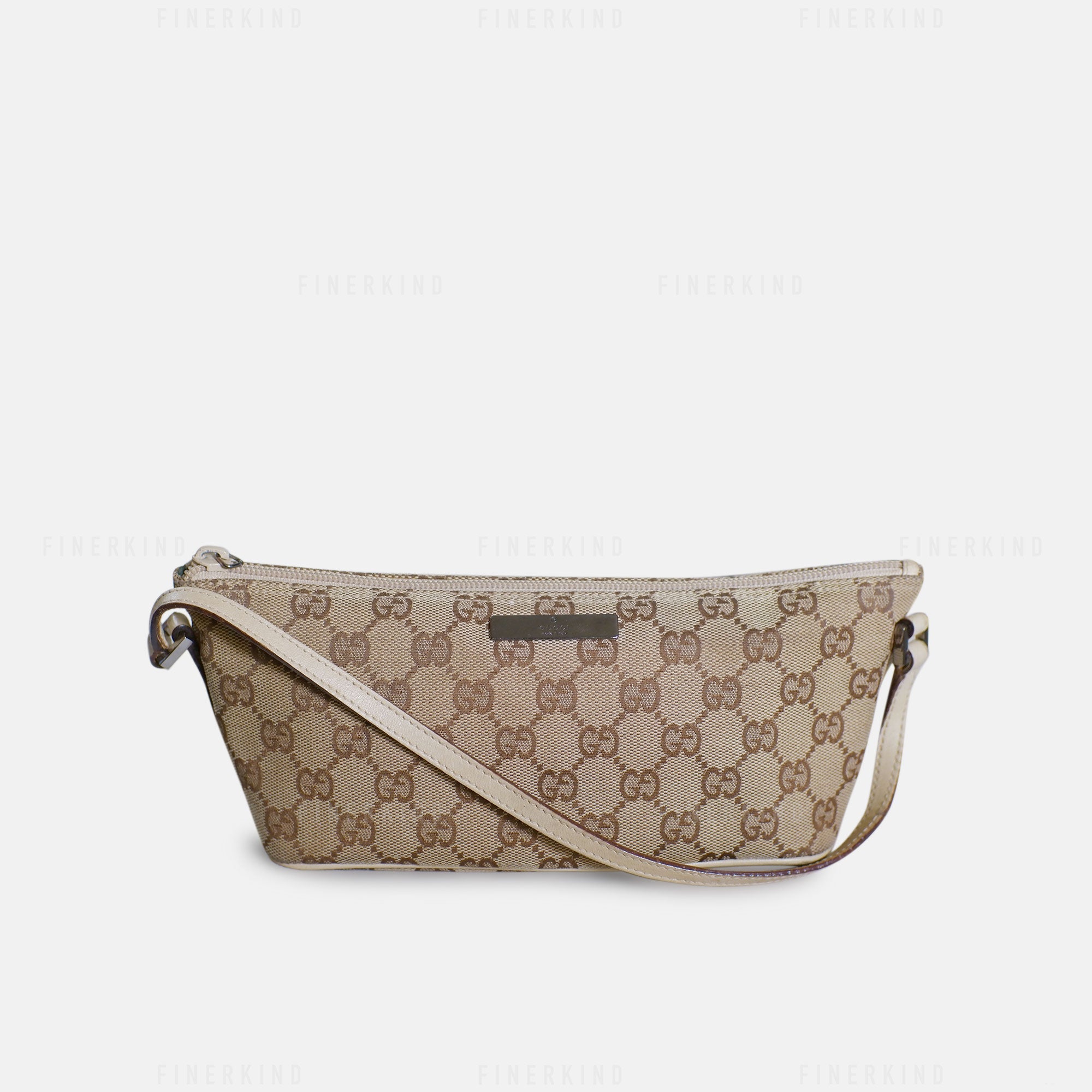Gucci GG Canvas and Light Beige Leather Boat Pochette Bag