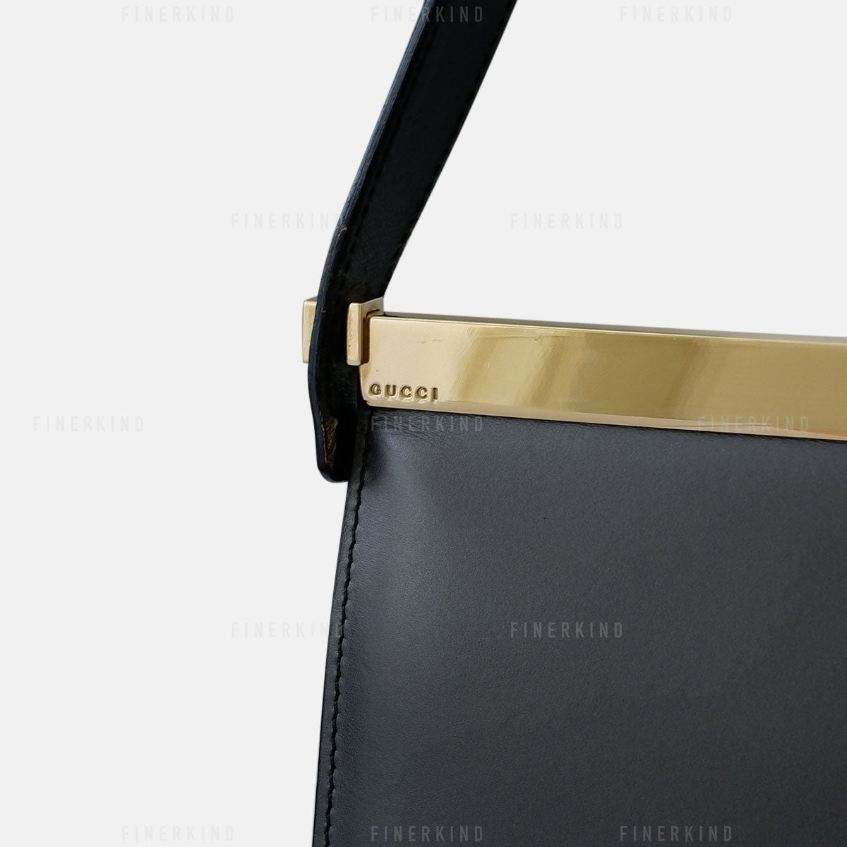 Gucci Vintage Black Leather and Gold Hardware Shoulder Bag