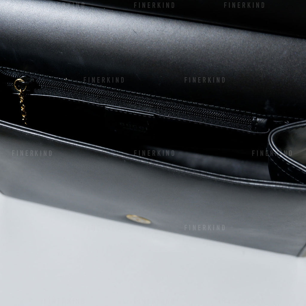 Gucci Vintage Black Leather and Gold Hardware Shoulder Bag