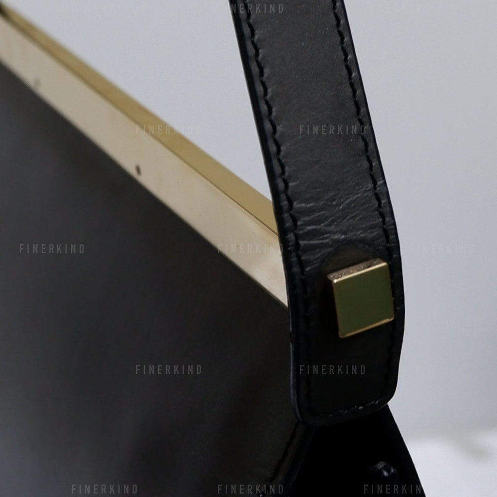 Gucci Vintage Black Leather and Gold Hardware Shoulder Bag