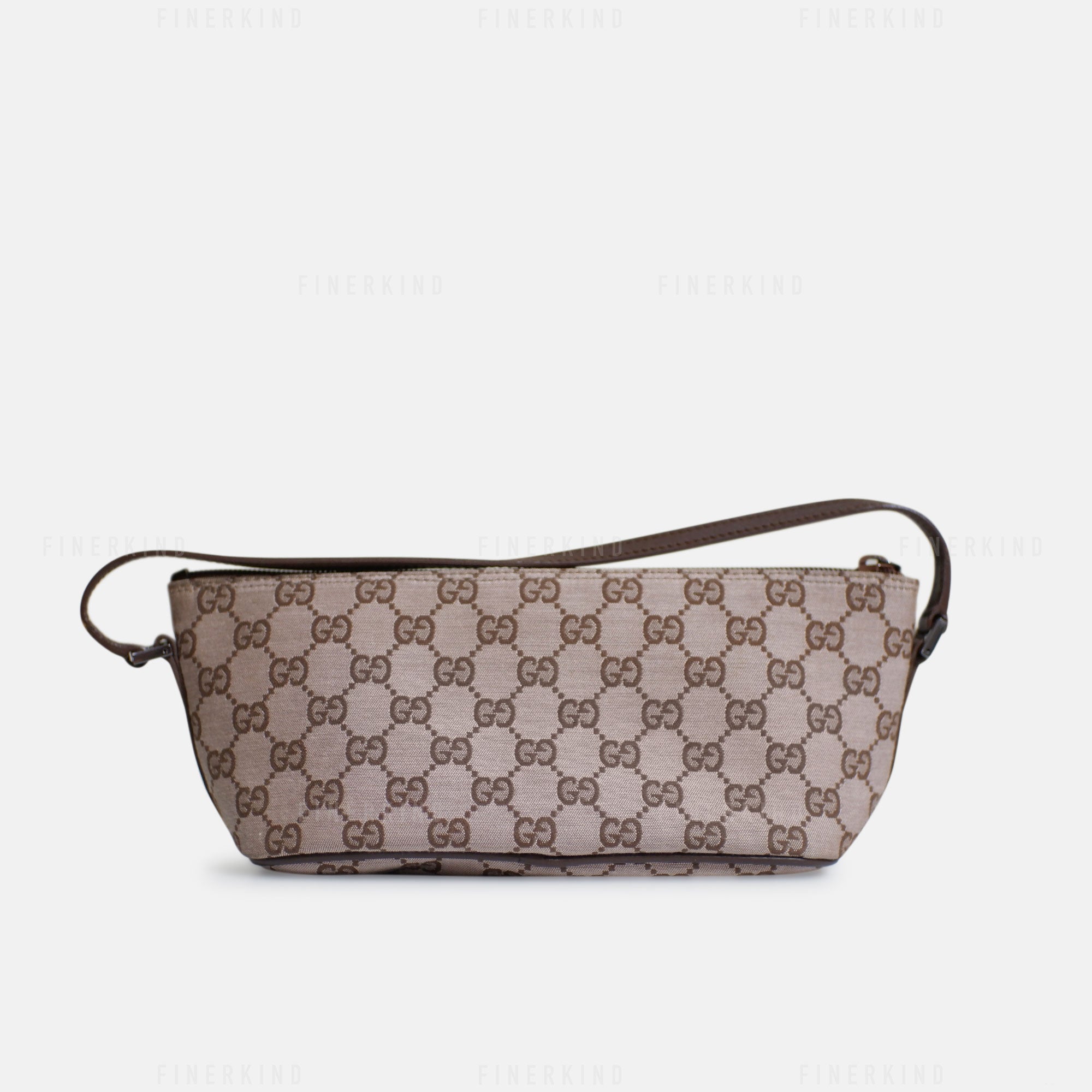 Gucci GG Canvas and Espresso Leather Boat Pochette Bag