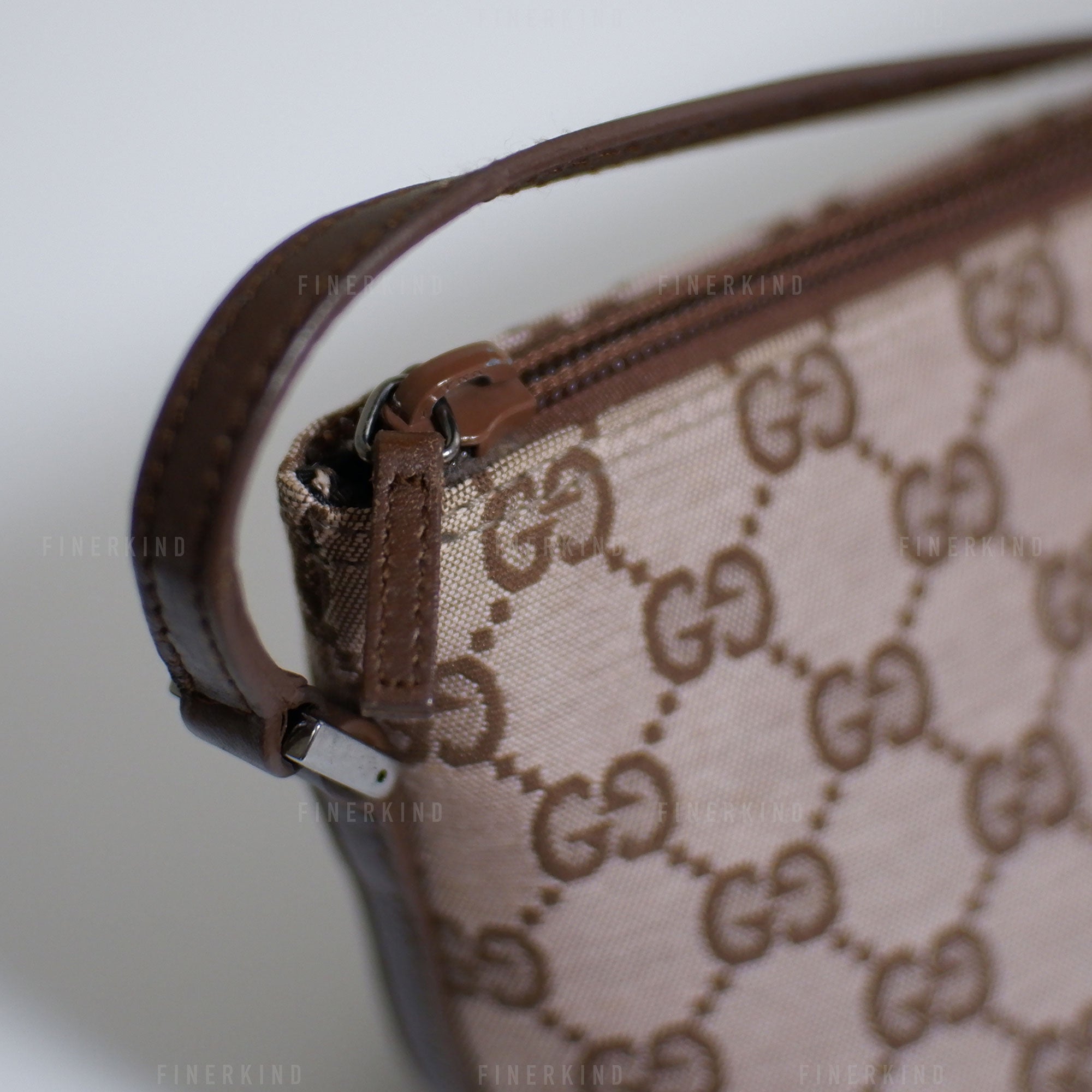 Gucci GG Canvas and Espresso Leather Boat Pochette Bag