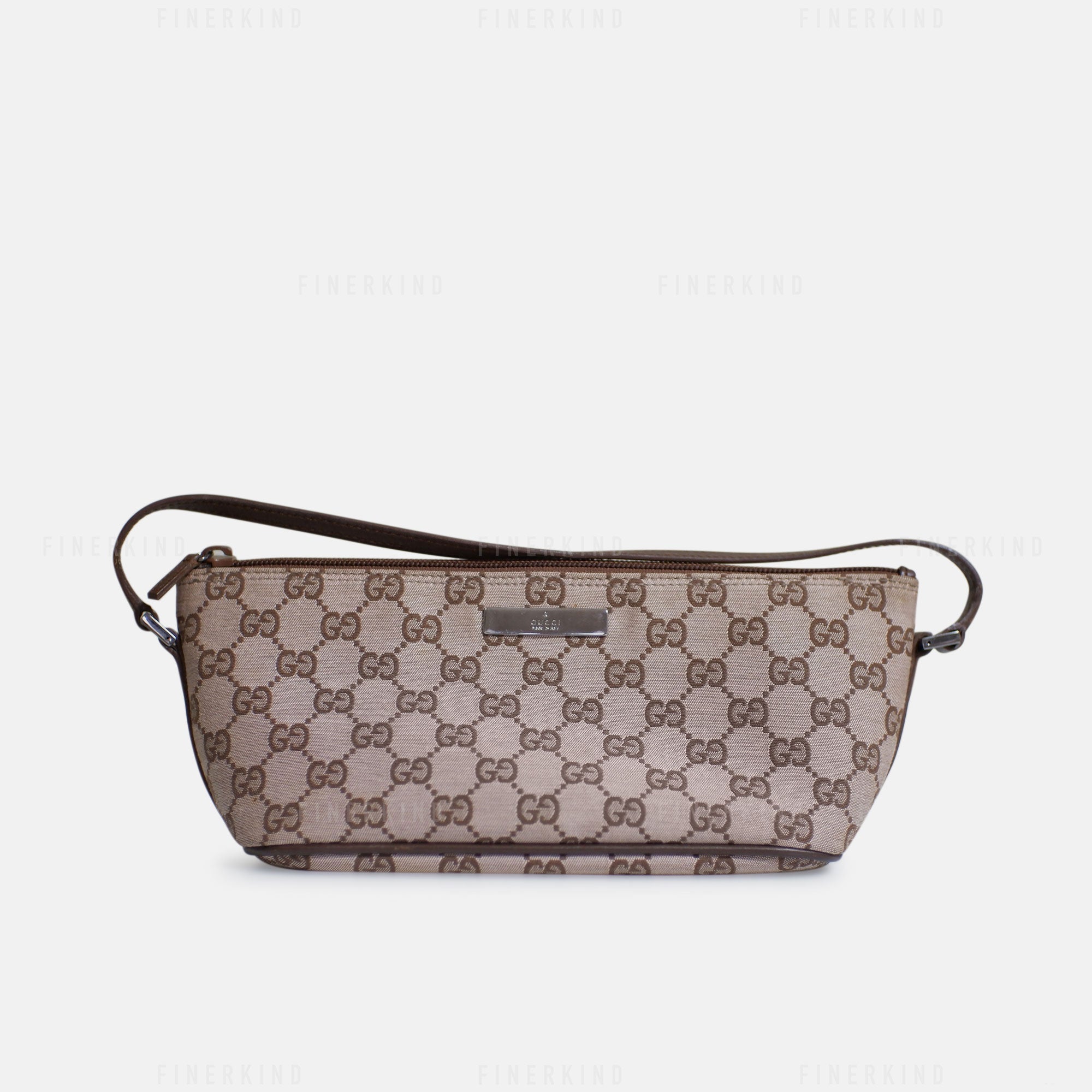 Gucci GG Canvas and Espresso Leather Boat Pochette Bag